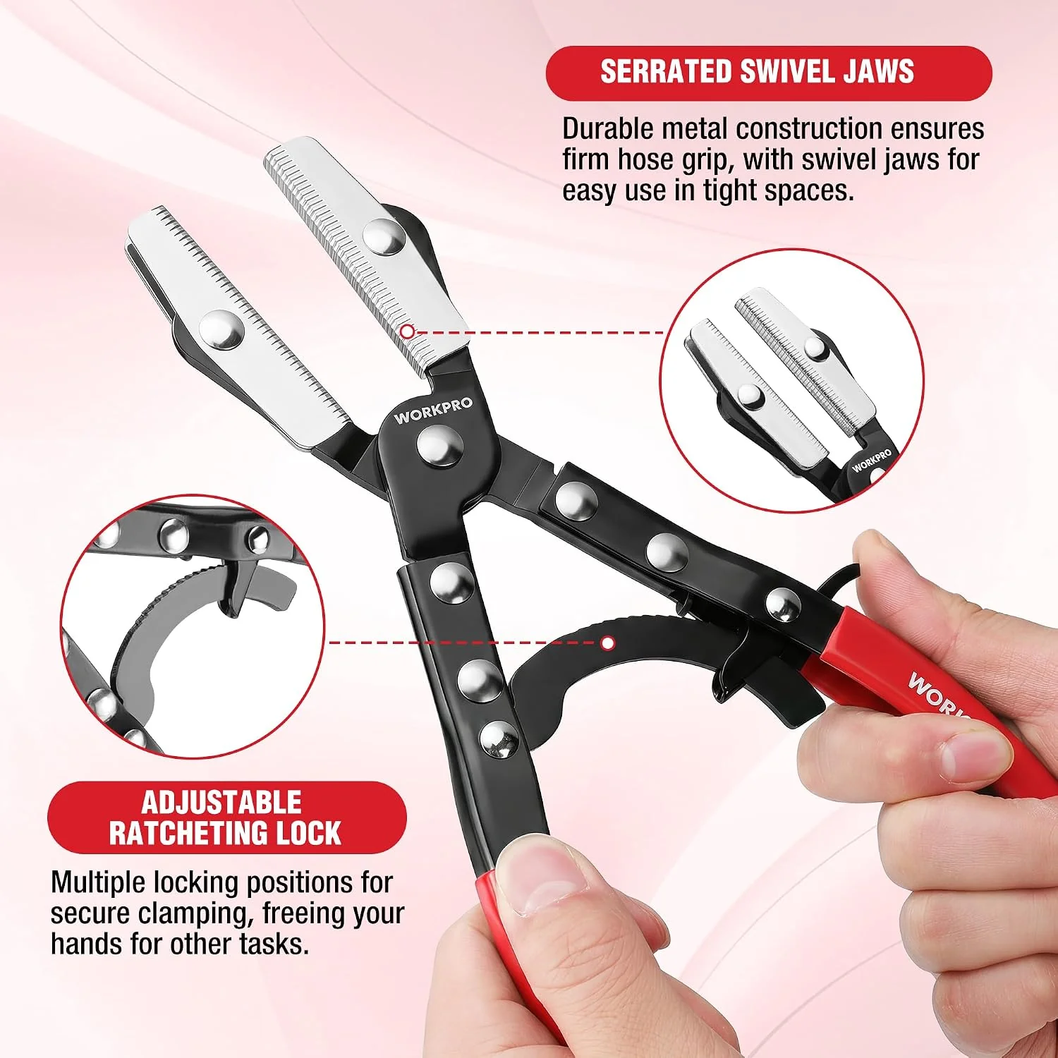 WORKPRO 10" Ratcheting Hose Pinch Off Pliers, Locking Hose Clamp Pliers | Ergonomic Grip for Radiator, Coolant, Automotive, Fuel Lines - Easy One-Handed Operation, Adjustable Jaw - Image 2
