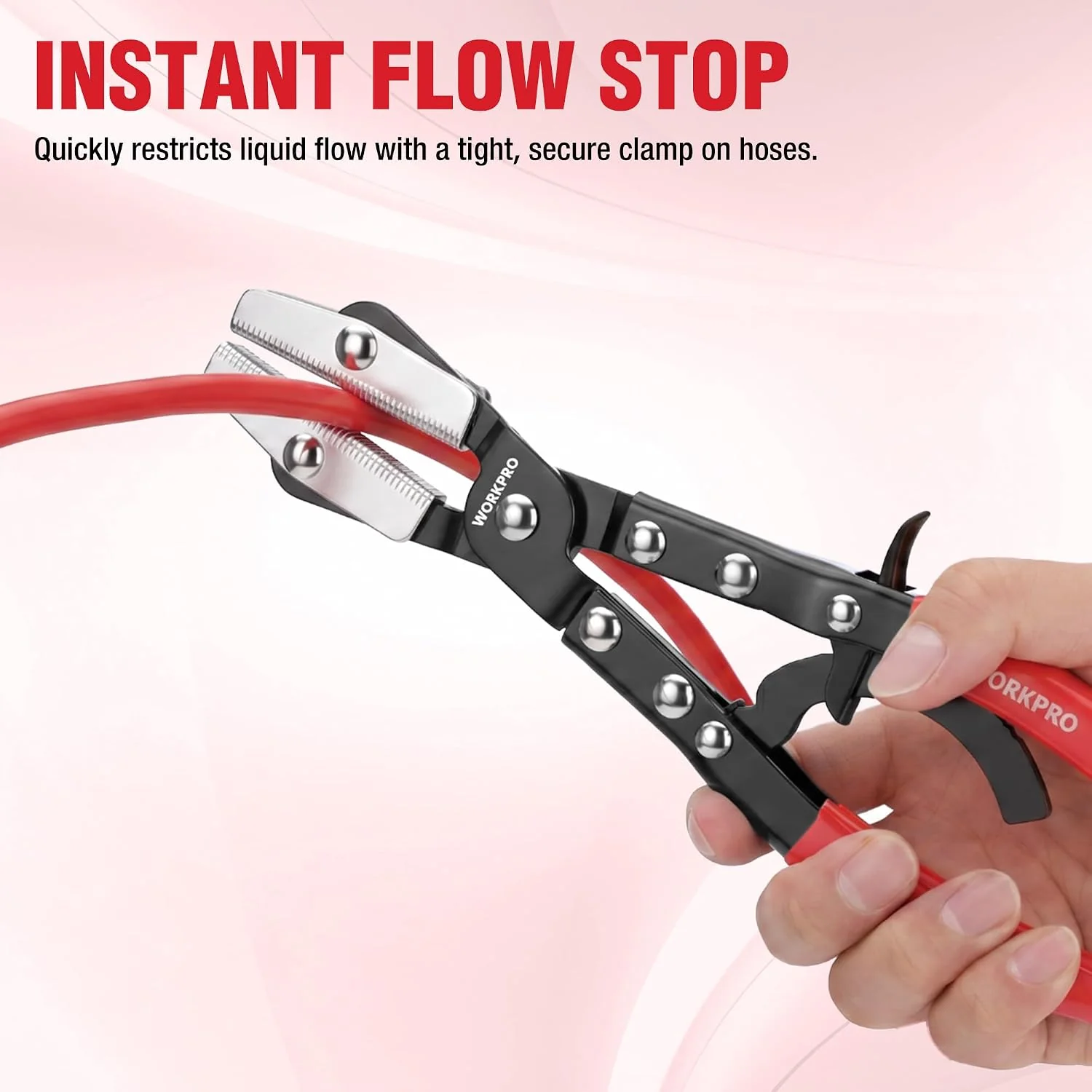 WORKPRO 10" Ratcheting Hose Pinch Off Pliers, Locking Hose Clamp Pliers | Ergonomic Grip for Radiator, Coolant, Automotive, Fuel Lines - Easy One-Handed Operation, Adjustable Jaw - Image 4