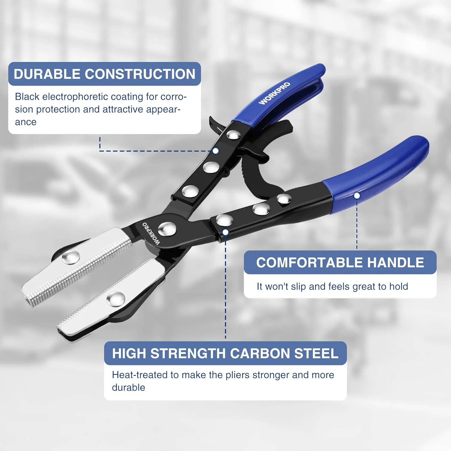 WORKPRO 10" Ratcheting Hose Pinch Off Pliers, Locking Hose Pinch Pliers for Automotive Hose Lines, Radiator Lines, Fuel Lines, Coolant Lines - Image 2