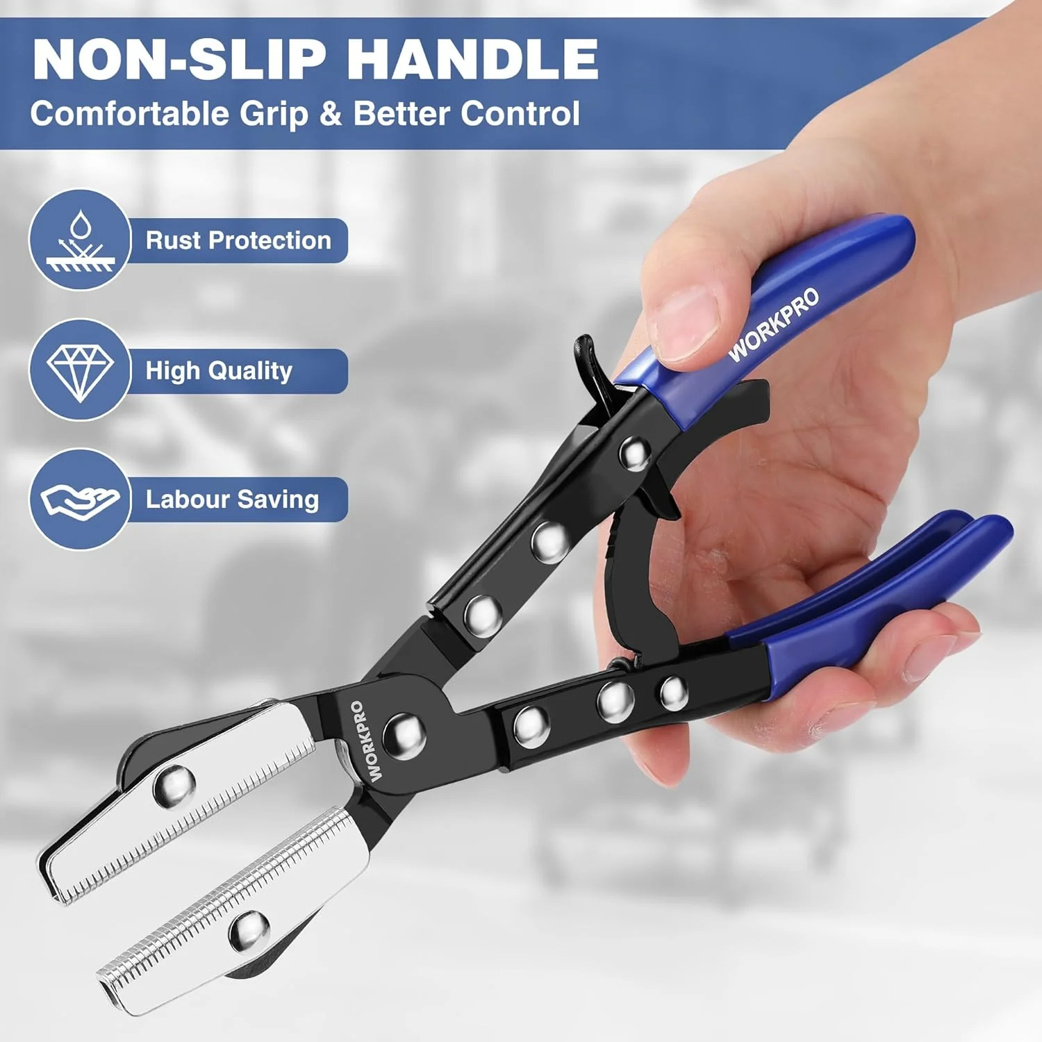WORKPRO 10" Ratcheting Hose Pinch Off Pliers, Locking Hose Pinch Pliers for Automotive Hose Lines, Radiator Lines, Fuel Lines, Coolant Lines - Image 5