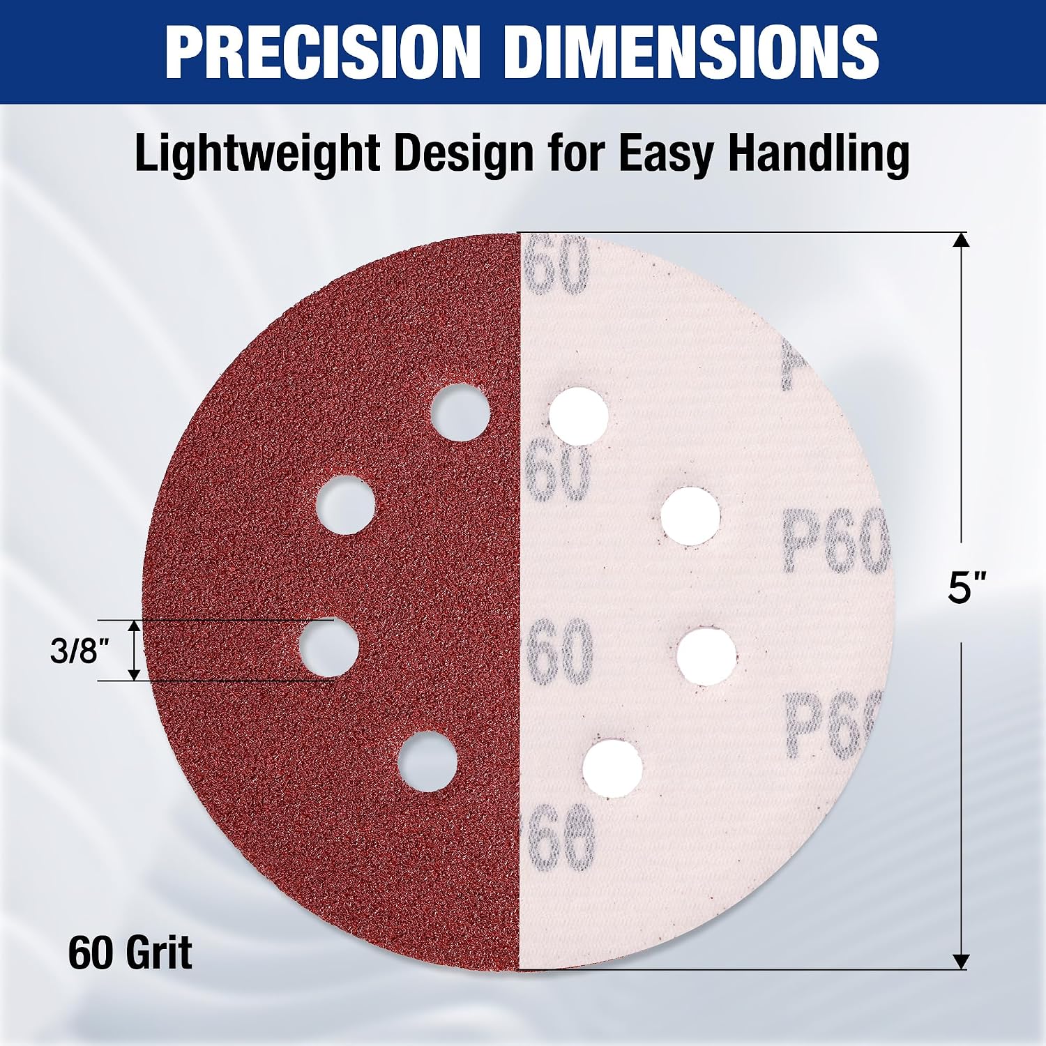 WORKPRO 100-Piece 60 Grit Sanding Discs - 5-Inch 8-Hole Hook and Loop Sandpaper for Random Orbital Sander (Not for Oscillating Tools or Mouse Sander) - Image 3