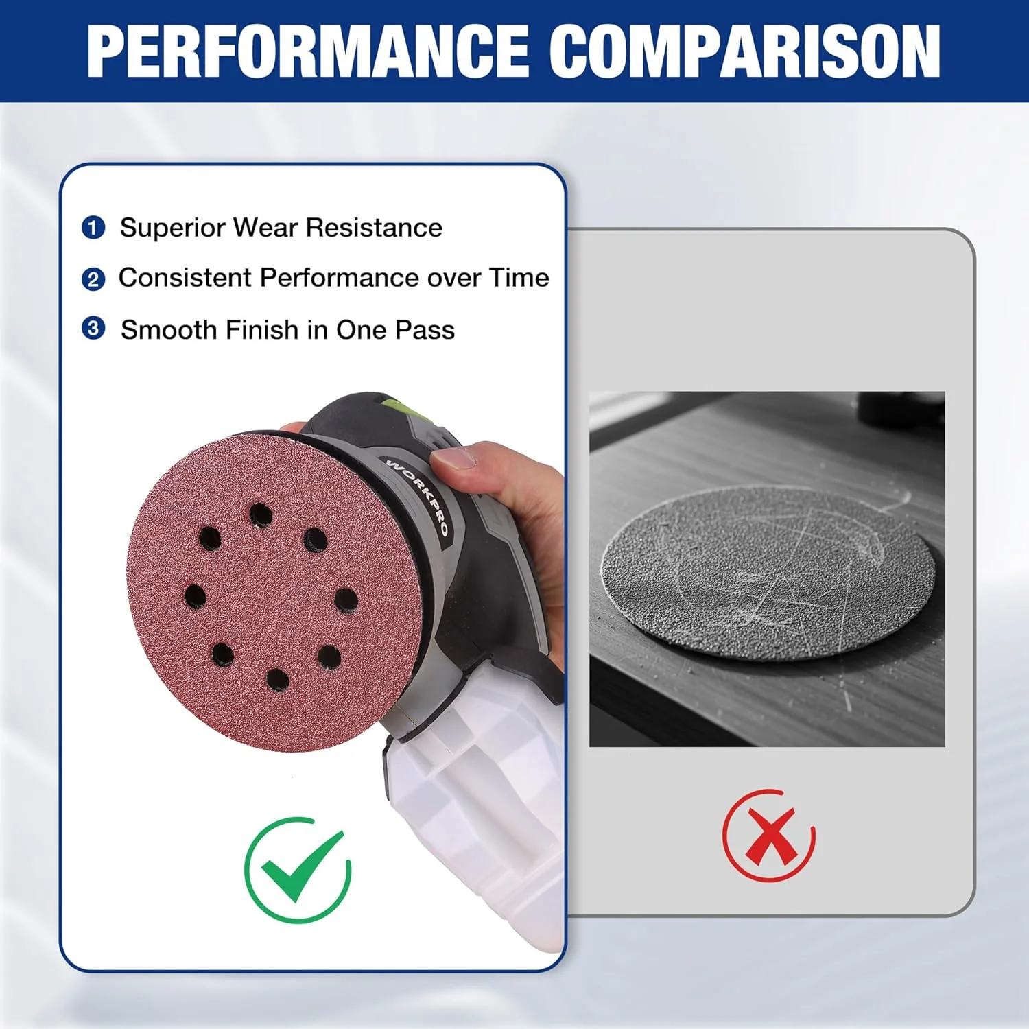 WORKPRO 100-Piece 60 Grit Sanding Discs - 5-Inch 8-Hole Hook and Loop Sandpaper for Random Orbital Sander (Not for Oscillating Tools or Mouse Sander) - Image 6