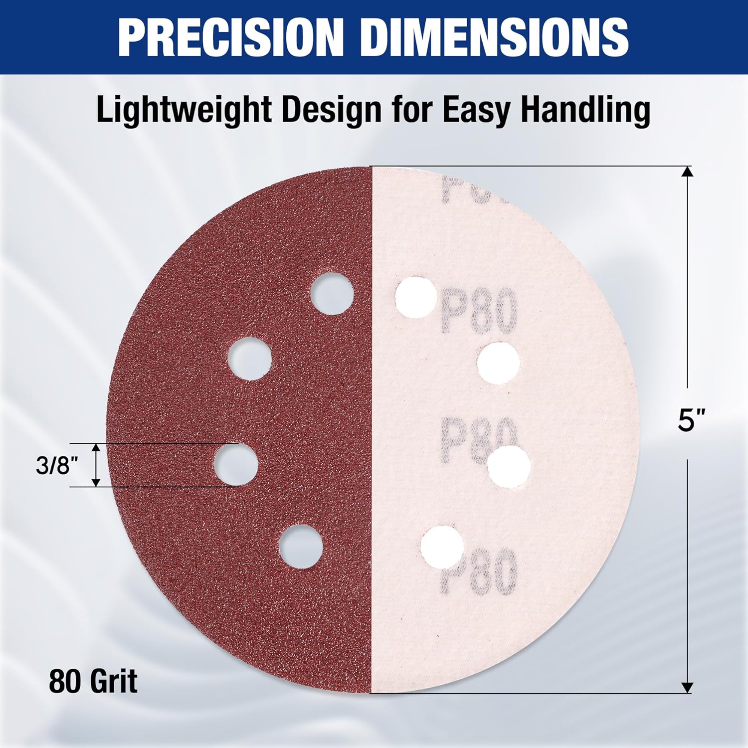 WORKPRO 100-Piece 80 Grit Sanding Discs - 5-Inch 8-Hole Hook and Loop Sandpaper for Random Orbital Sander (Not for Oscillating Tools or Mouse Sander) - Image 3