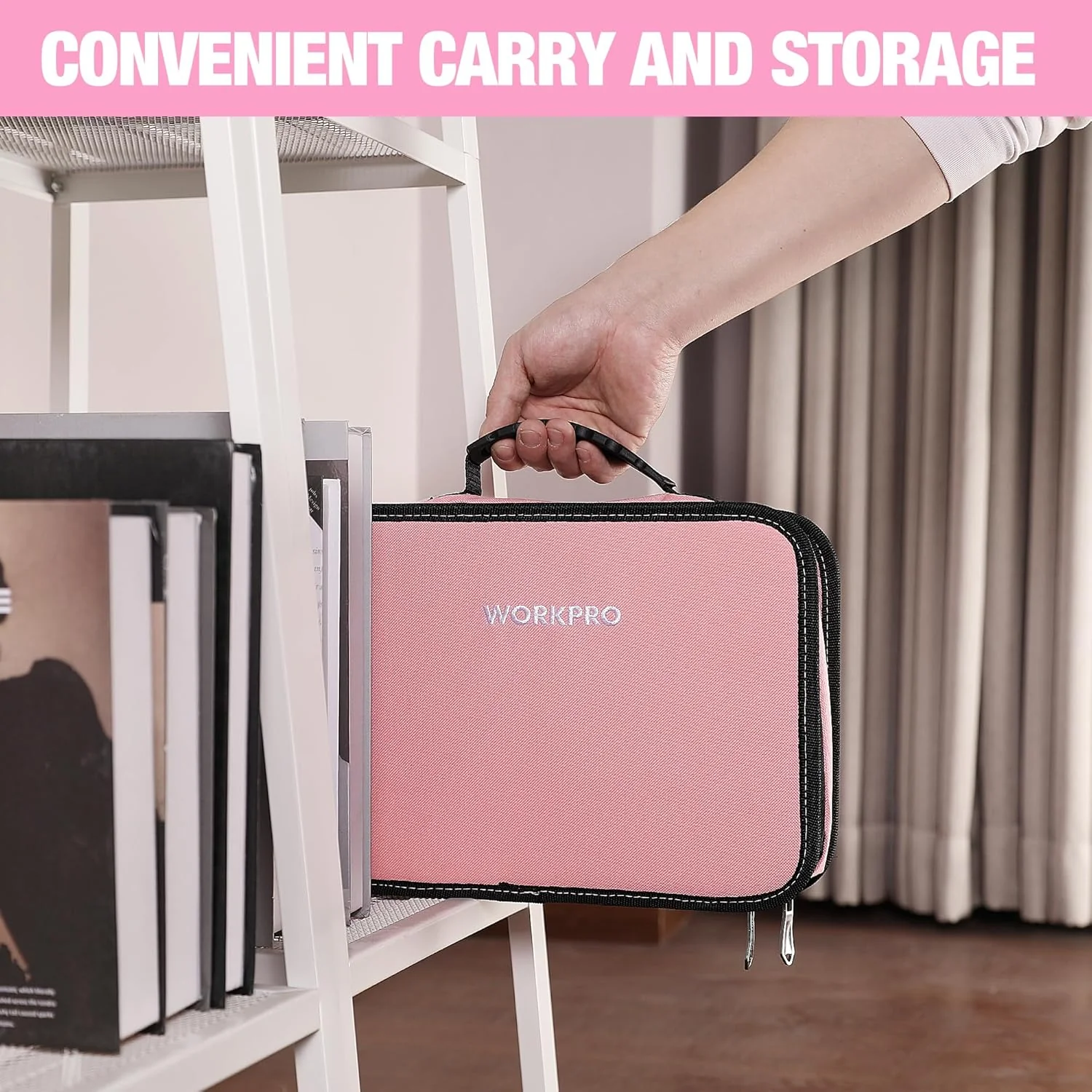 WORKPRO 100 Pcs / 236 Pcs Pink Tool Kit with Easy Carrying Round Pouch Perfect for DIY Home Maintenance - Pink Ribbon - Image 12