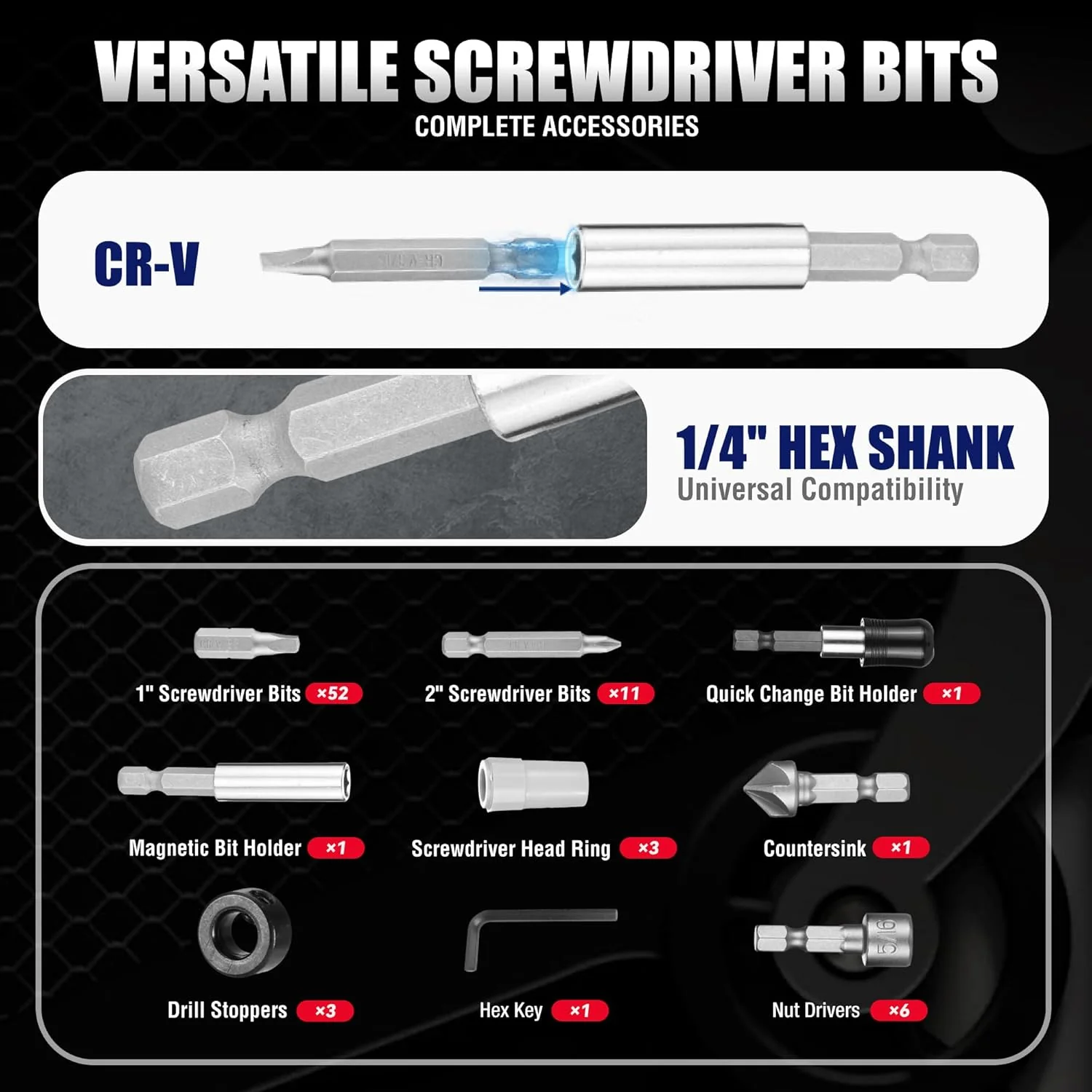 WORKPRO 105Pcs Drill & Driver Bit Set + 350 Screws, Kit for Home & Masonry | Clear-Lid Storage Case, 1/4" Hex Shank, HSS Twist Drill Bits, Magnetic Bit Holder, for Wood Metal Plastic Concrete Masonry - Image 5