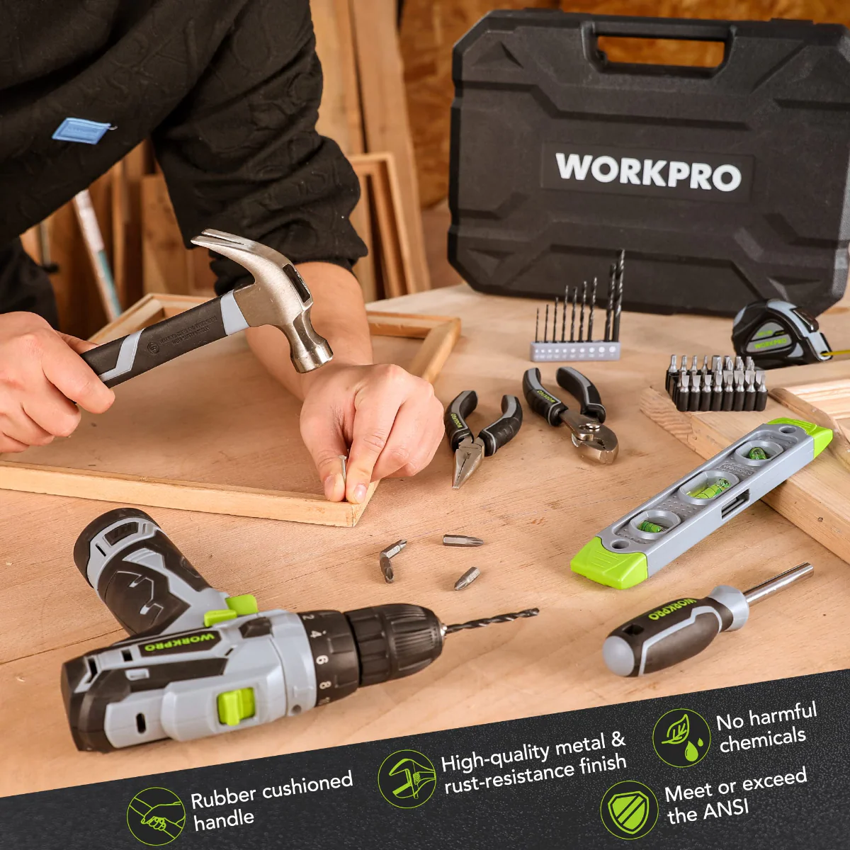 WORKPRO 108-Piece Portable Tool Set with Power Drill - Pink Ribbon - Image 17