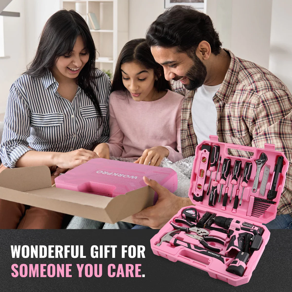 WORKPRO 108-Piece Portable Tool Set with Power Drill - Pink Ribbon - Image 9