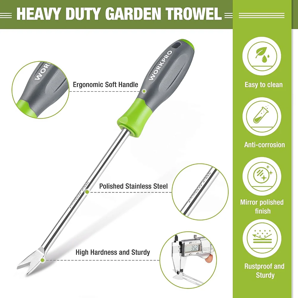 WORKPRO 11.5" Dandelion Weeder Puller Tool with Soft Handle, Polished Stainless Steel Garden Weed Remover Tool, Two-Pronged Fork Weeder Tool for Lawn Farmland Transplant Gardening Plant Tool - Image 3