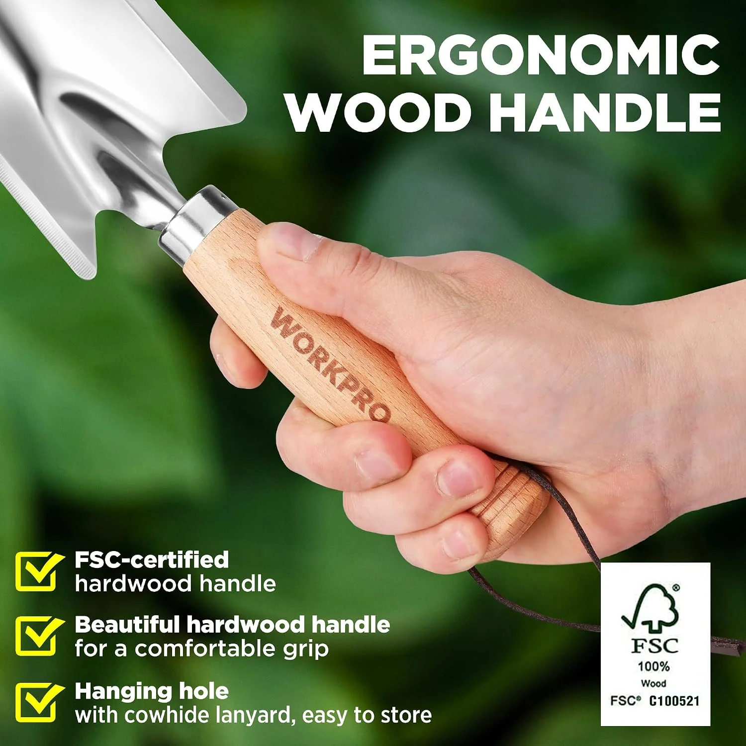 WORKPRO 11" Garden Hand Trowel, Heavy Duty Polished Stainless Steel Garden Shovel with Wooden Handle, Hand Gardening Tool for Digging, Planting, Transplanting - Image 4
