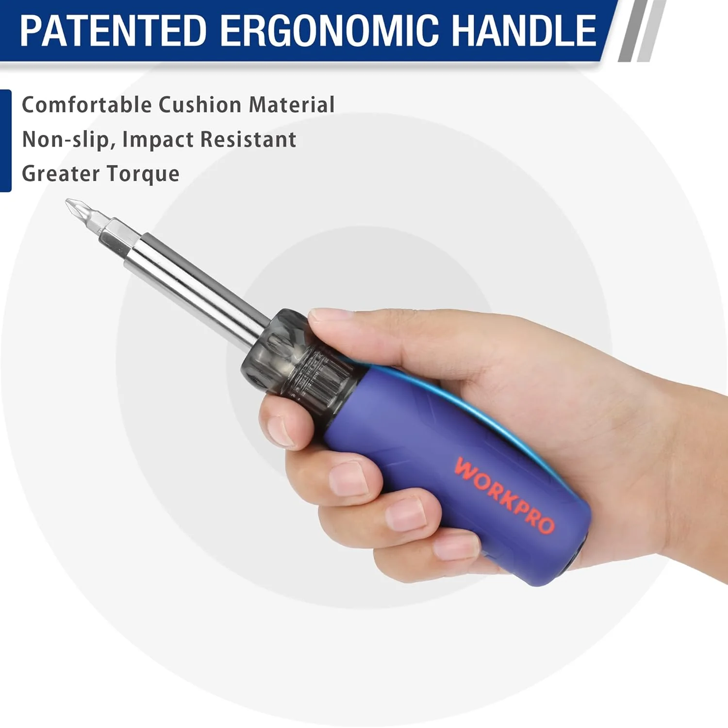 WORKPRO 11-in-1 Screwdriver/Nut Driver Set Tool Comfort Grip, All in One Multi-bit, Portable Screw-driver, 8 Bits (Philips/Slotted/Torx/Square), 3 Nut Driver Sizes - Image 4