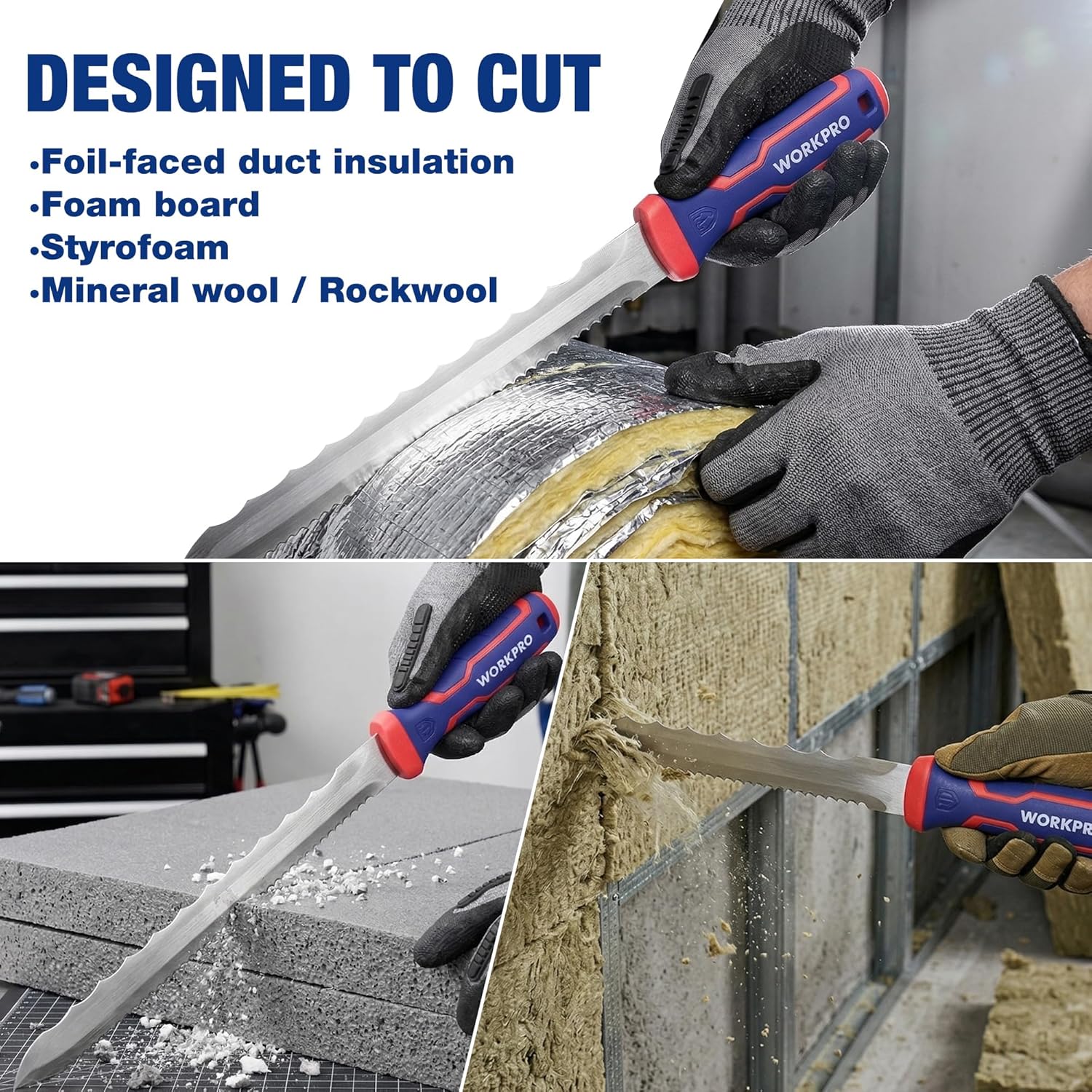 WORKPRO 11-Inch Insulation Knife, Stainless Steel Blade Insulation Cutter, Double Side Serrated Sharp Duct Knife for Heat Material Foam, RockWool, Styrofoam, Sod Cutter Garden Knife for Lawn Repair - Image 5