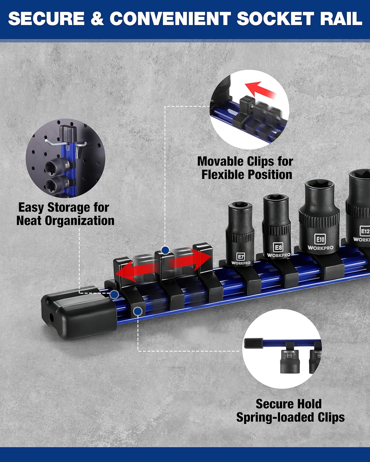 WORKPRO 11PCS E-Torx Socket Set, 1/4" 3/8" Drive Star Socket Set, CR-V Steel External Torx Socket Set (E4-E20 Socket) with PVC Socket Organizer, Ideal for Motorcycle, Automotive, and Mechanical Repair - Image 7