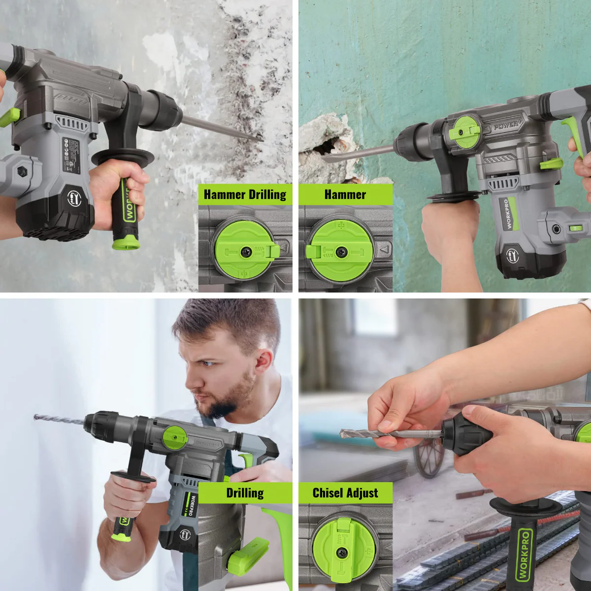 WORKPRO 12.5AMP 1-1/4 Inch Premium SDS-Plus Rotary Hammer Drill, Heavy Duty Corded Version - Image 5