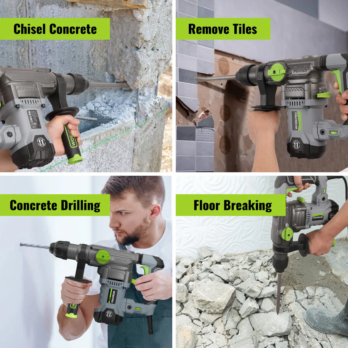 WORKPRO 12.5AMP 1-1/4 Inch Premium SDS-Plus Rotary Hammer Drill, Heavy Duty Corded Version - Image 7