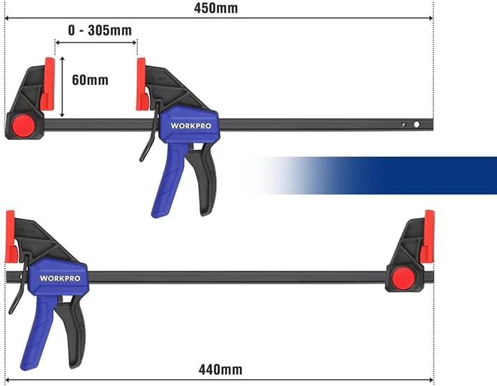 WORKPRO 12" Clamps for Woodworking 2-Pack, Quick-Release Wood Clamps/Spreader Light Duty, One Hand F Clamps 150 LBS Load Limit, Ideal for Woodworking and DIY Projects - Image 3