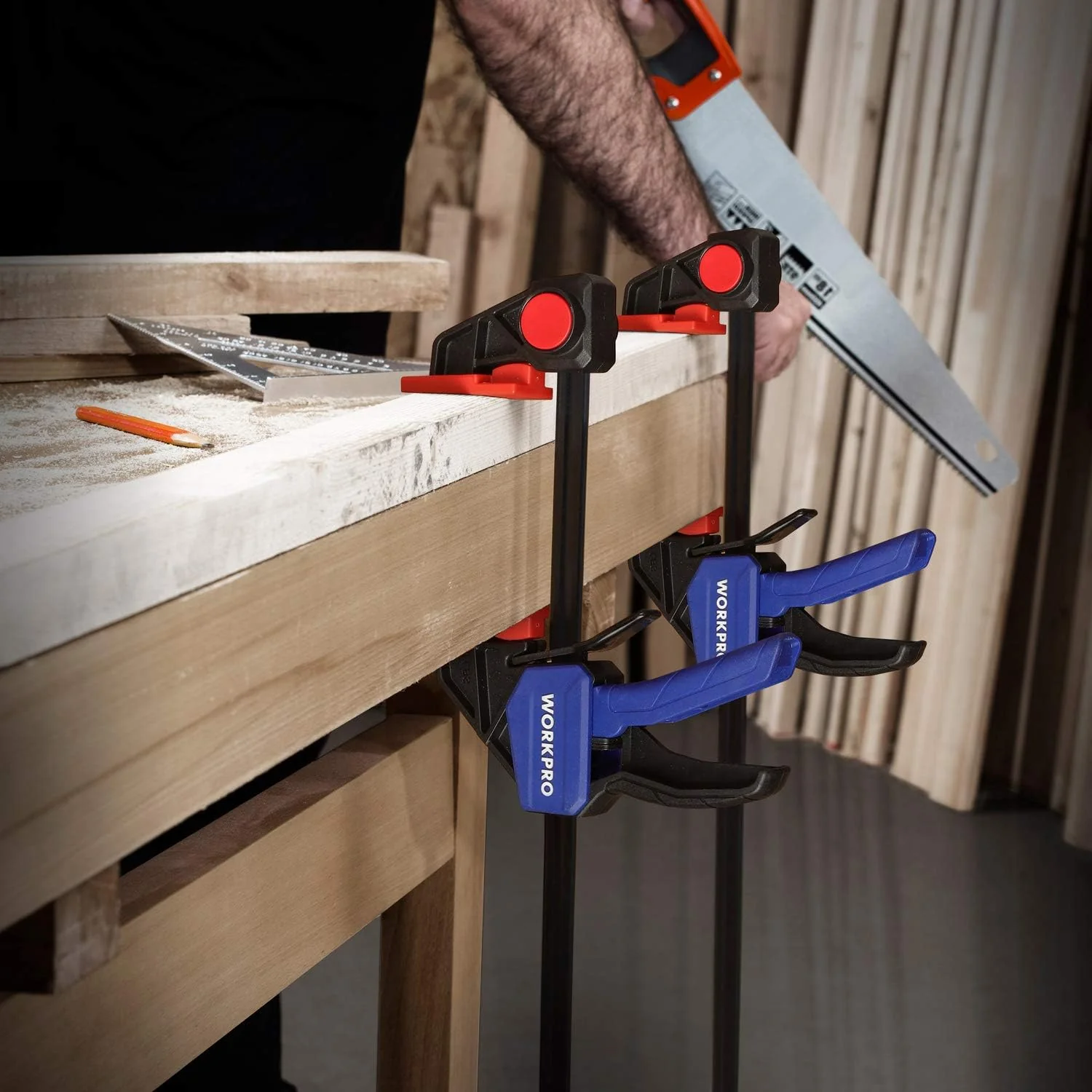 WORKPRO 12" Clamps for Woodworking 2-Pack, Quick-Release Wood Clamps/Spreader Light Duty, One Hand F Clamps 150 LBS Load Limit, Ideal for Woodworking and DIY Projects - Image 9