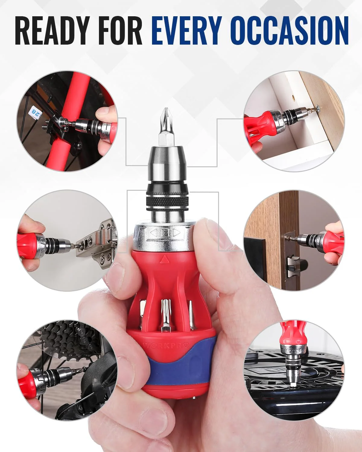 WORKPRO 12-in-1 Stubby Ratcheting Multi-bit Screwdriver, Short Screw Drivers with Magnetic, Quick-load Mechanism, Premium S2 Steel, Small Screwdriver with Double End Bits in Handle - Image 6