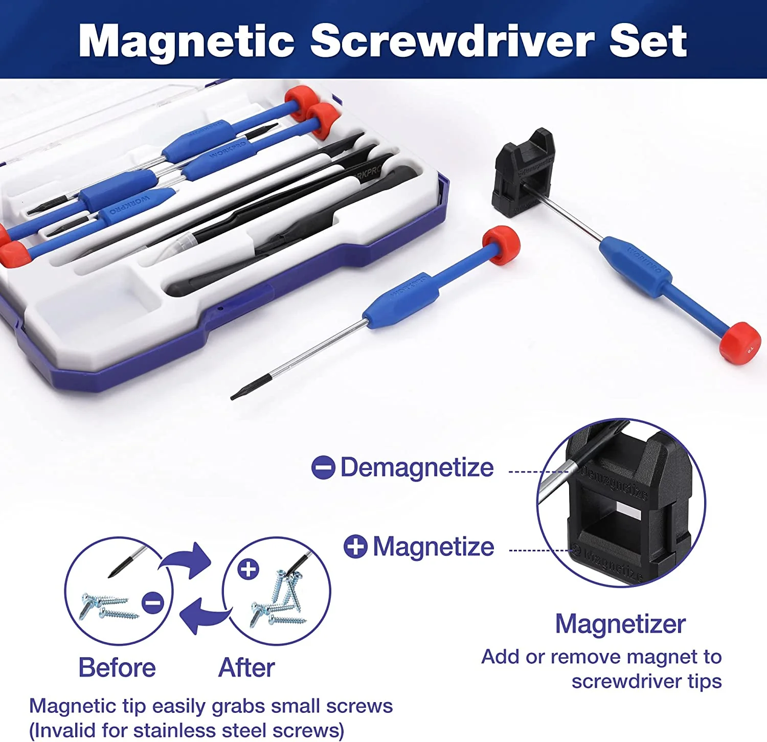 WORKPRO 12 in 1 Torx Screwdriver Set with T3 T4 T5 T6 T8 T10 Security Torx Bit & Precision Magnetic Screwdrivers, Tweezers,Pry Bars, Spudger for Eyeglass, Watch, Computer, Phone, with Case - Image 3