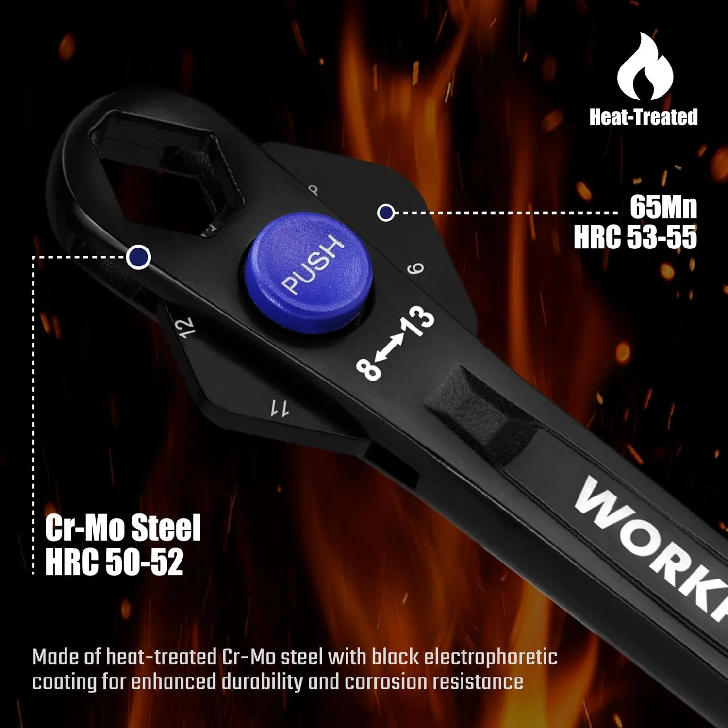 WORKPRO 12-in-1 Universal Wrench, Metric 8-19mm Adjustable Wrench with Heat-Treated Cr-Mo Steel, ASME Standard, Multi-Position Head, Multi-Size Compact Spanner for Mechanics, Cars, and Motorcycles - Image 4