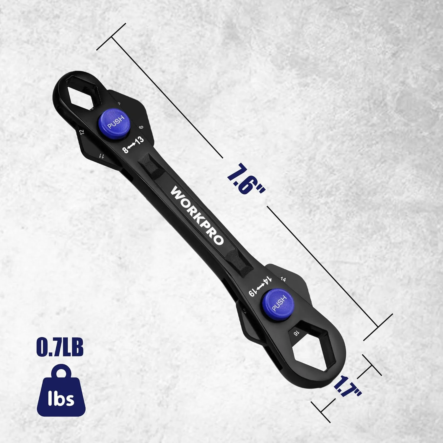 WORKPRO 12-in-1 Universal Wrench, Metric 8-19mm Adjustable Wrench with Heat-Treated Cr-Mo Steel, ASME Standard, Multi-Position Head, Multi-Size Compact Spanner for Mechanics, Cars, and Motorcycles - Image 6