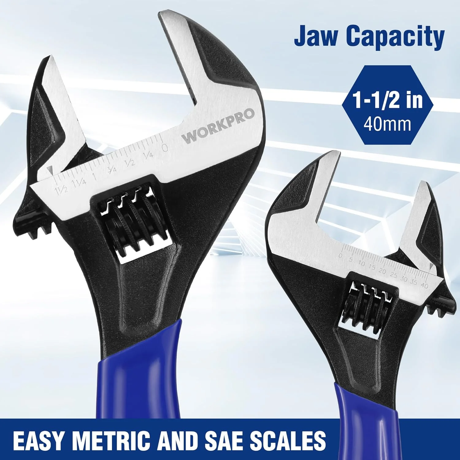 WORKPRO 12-Inch Adjustable Wrench, Wide Jaw Black Oxide Cr-V Steel Wrench, Metric & SAE Scales, for Home, Garage, Workshop and DIY - Image 4