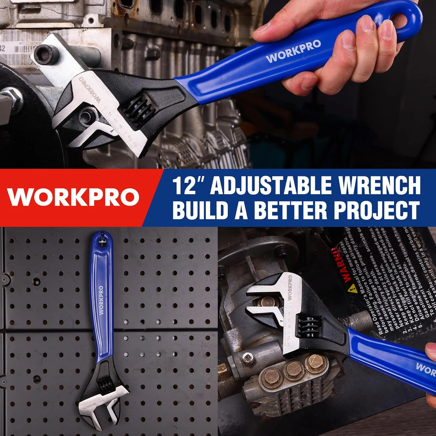 WORKPRO 12-Inch Adjustable Wrench, Wide Jaw Black Oxide Cr-V Steel Wrench, Metric & SAE Scales, for Home, Garage, Workshop and DIY - Image 6