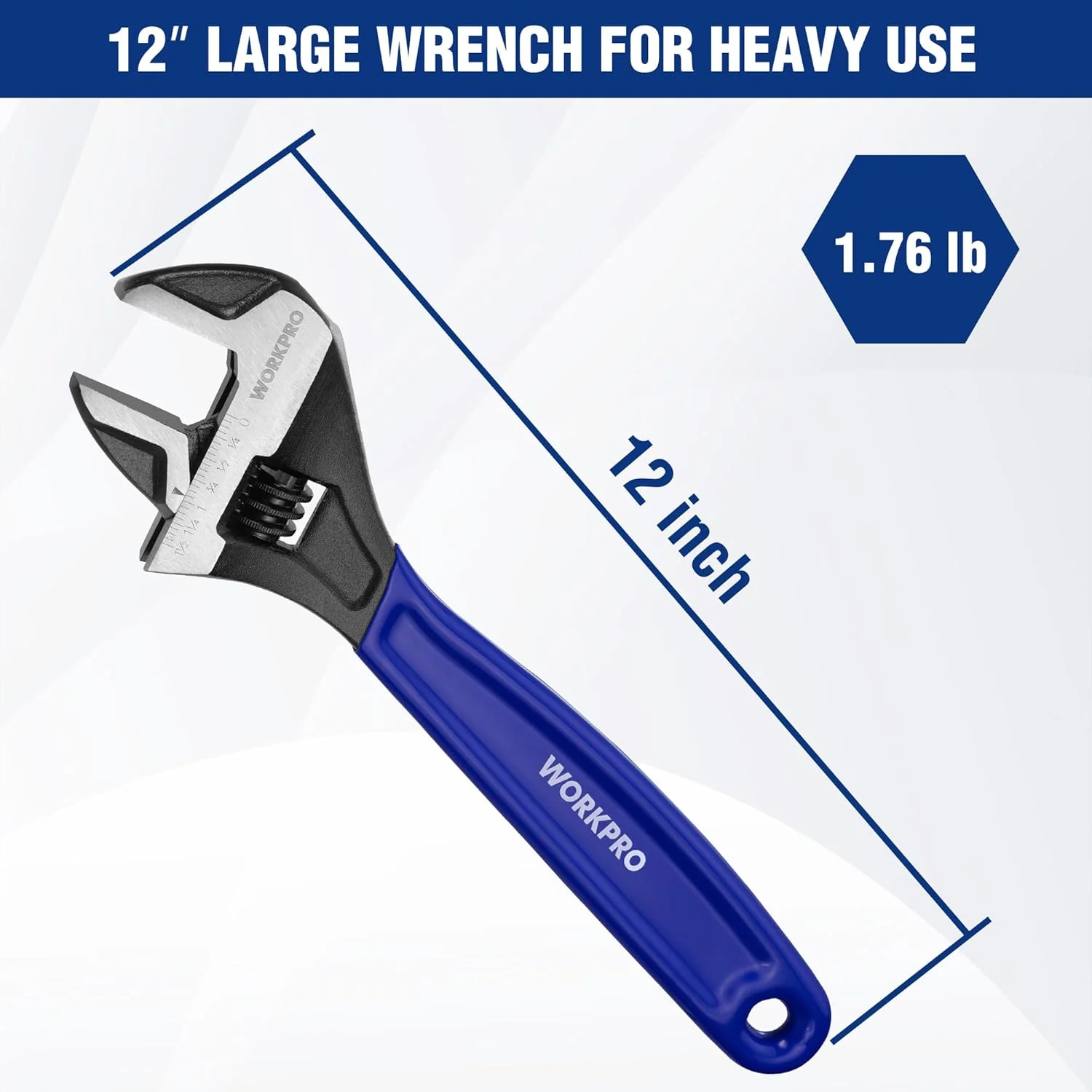 WORKPRO 12-Inch Adjustable Wrench, Wide Jaw Black Oxide Cr-V Steel Wrench, Metric & SAE Scales, for Home, Garage, Workshop and DIY - Image 7