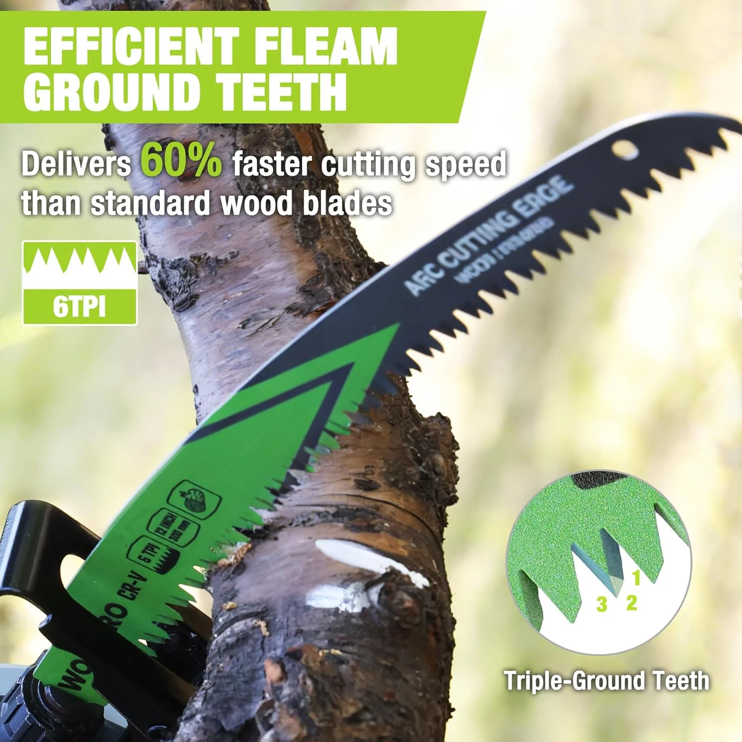 WORKPRO 12 Inch Japanese Teeth Reciprocating Saw Blades, 6TPI Arc Edge Wood Pruning Saw Blades for Tree Trimming, Wood Cutting, Durable Sharp, 3 Pack - Image 3