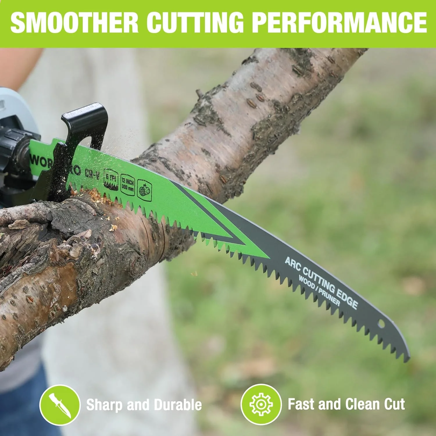 WORKPRO 12 Inch Japanese Teeth Reciprocating Saw Blades, 6TPI Arc Edge Wood Pruning Saw Blades for Tree Trimming, Wood Cutting, Durable Sharp, 5 Pack - Image 5