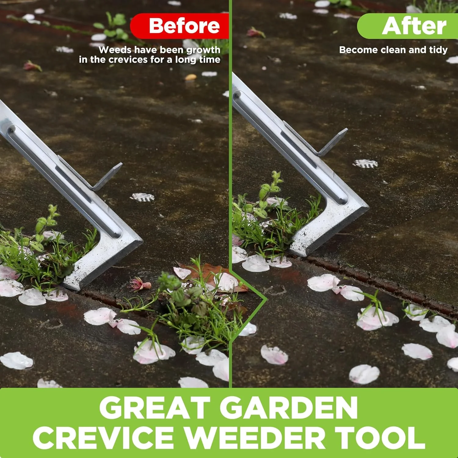 WORKPRO Crack Weeder, 12" Stainless Steel Crevice Weeding Tool with Beech Wood Handle, L-Shaped Side-Walk Weed Puller Spatula, for Garden Lawn Yard Patio Terrace Paving Moss, Small Gardening Tool - Image 4
