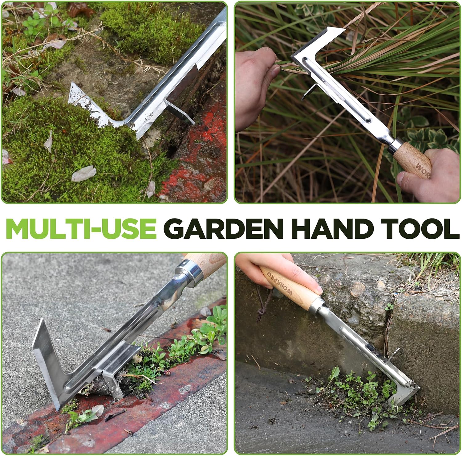 WORKPRO Crack Weeder, 12" Stainless Steel Crevice Weeding Tool with Beech Wood Handle, L-Shaped Side-Walk Weed Puller Spatula, for Garden Lawn Yard Patio Terrace Paving Moss, Small Gardening Tool - Image 6