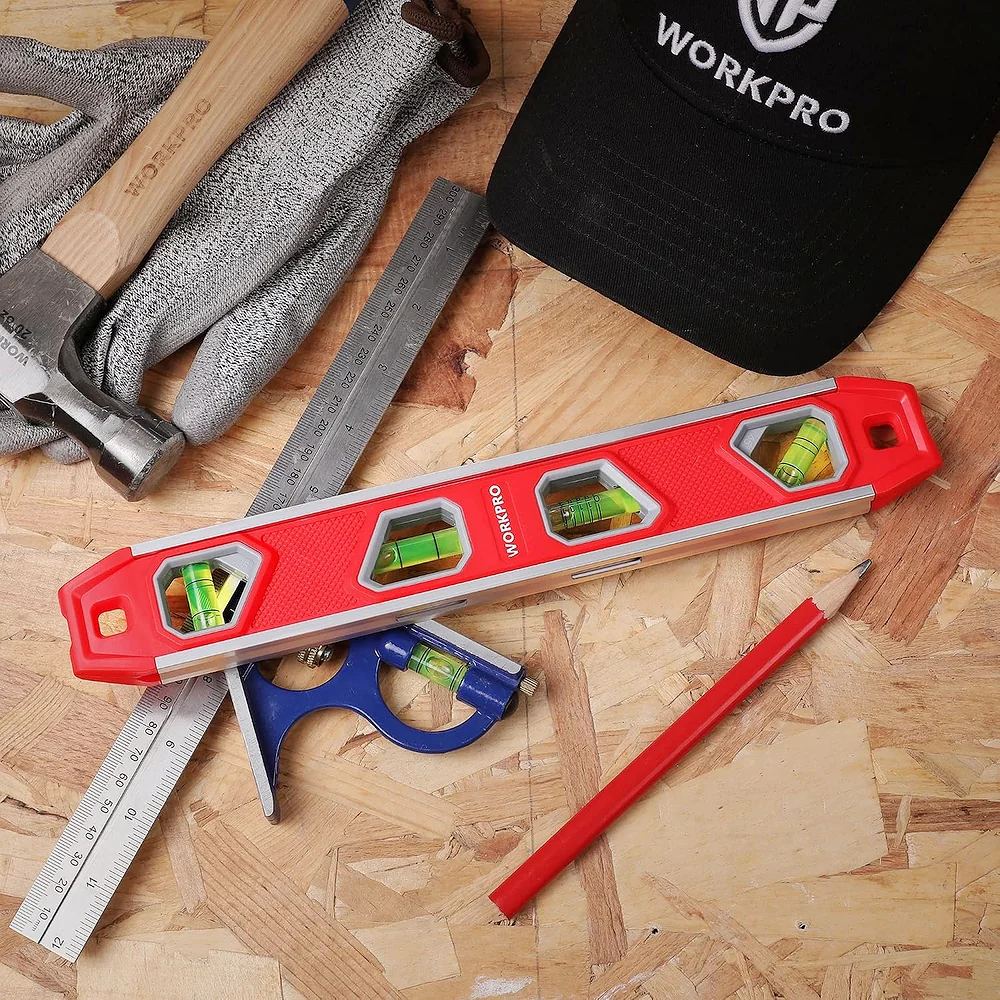 WORKPRO 12 Inch Torpedo Level, Magnetic Small Leveler Tool, Plumbing Level with Pitch Vial, Aluminum Reinforced, 4 Bubbles, V-Groove for Conduit Bending - Image 7