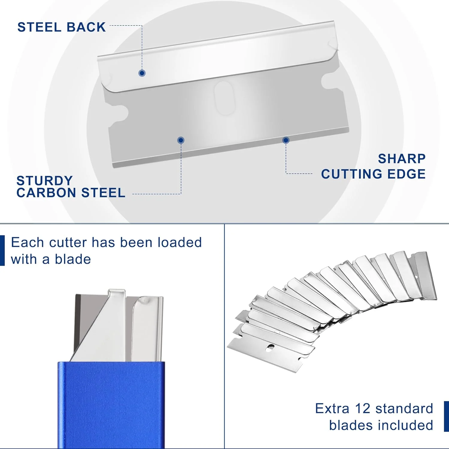 WORKPRO 12-Pack Box Cutter Retractable - Utility Knife with Single Edge Razor Blade - Razor Knife Box Opener Cardboard Cutter with Metal Sheathes- Extra 12-Pack Razor Blades for Replacement - Blue - Image 3