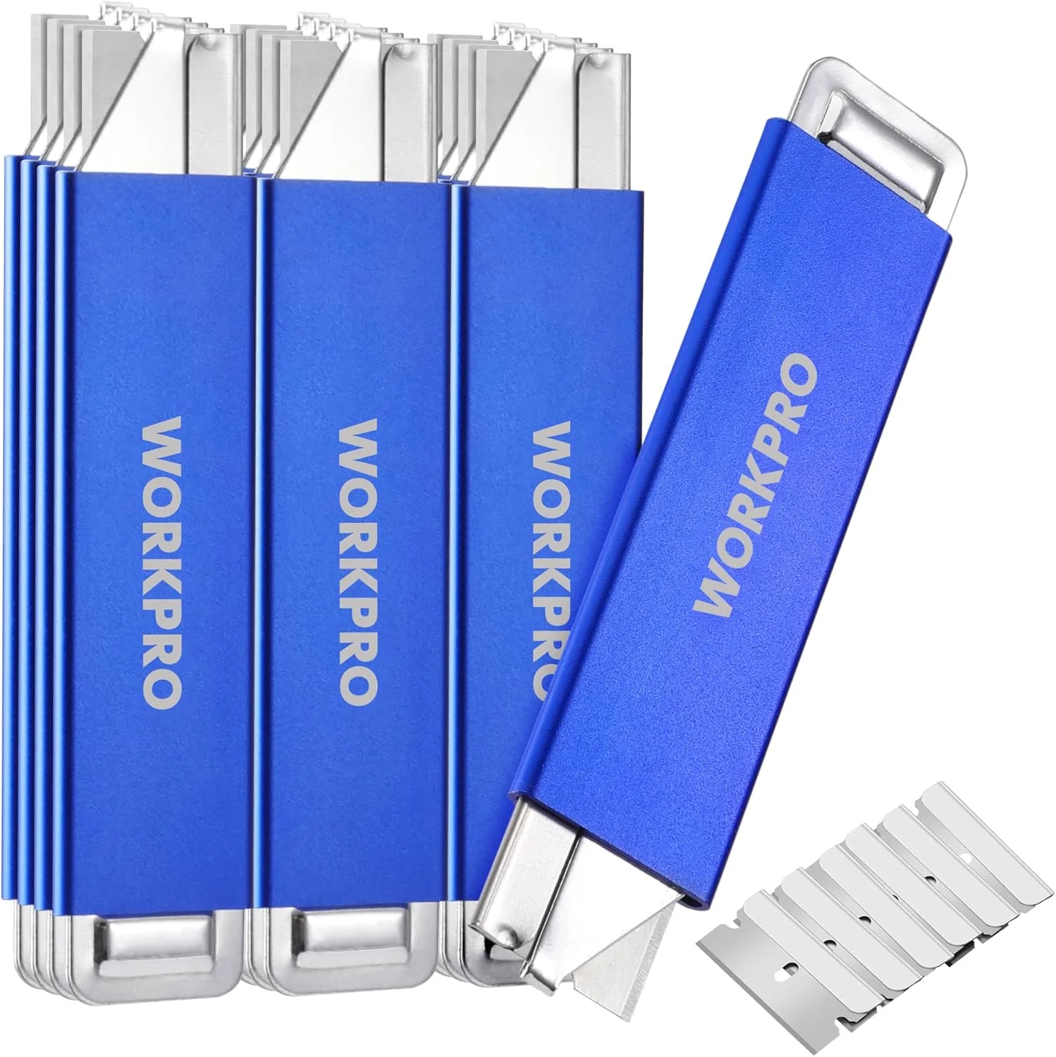 WORKPRO 12-Pack Box Cutter Retractable - Utility Knife with Single Edge Razor Blade - Razor Knife Box Opener Cardboard Cutter with Metal Sheathes- Extra 12-Pack Razor Blades for Replacement - Blue - Image 8
