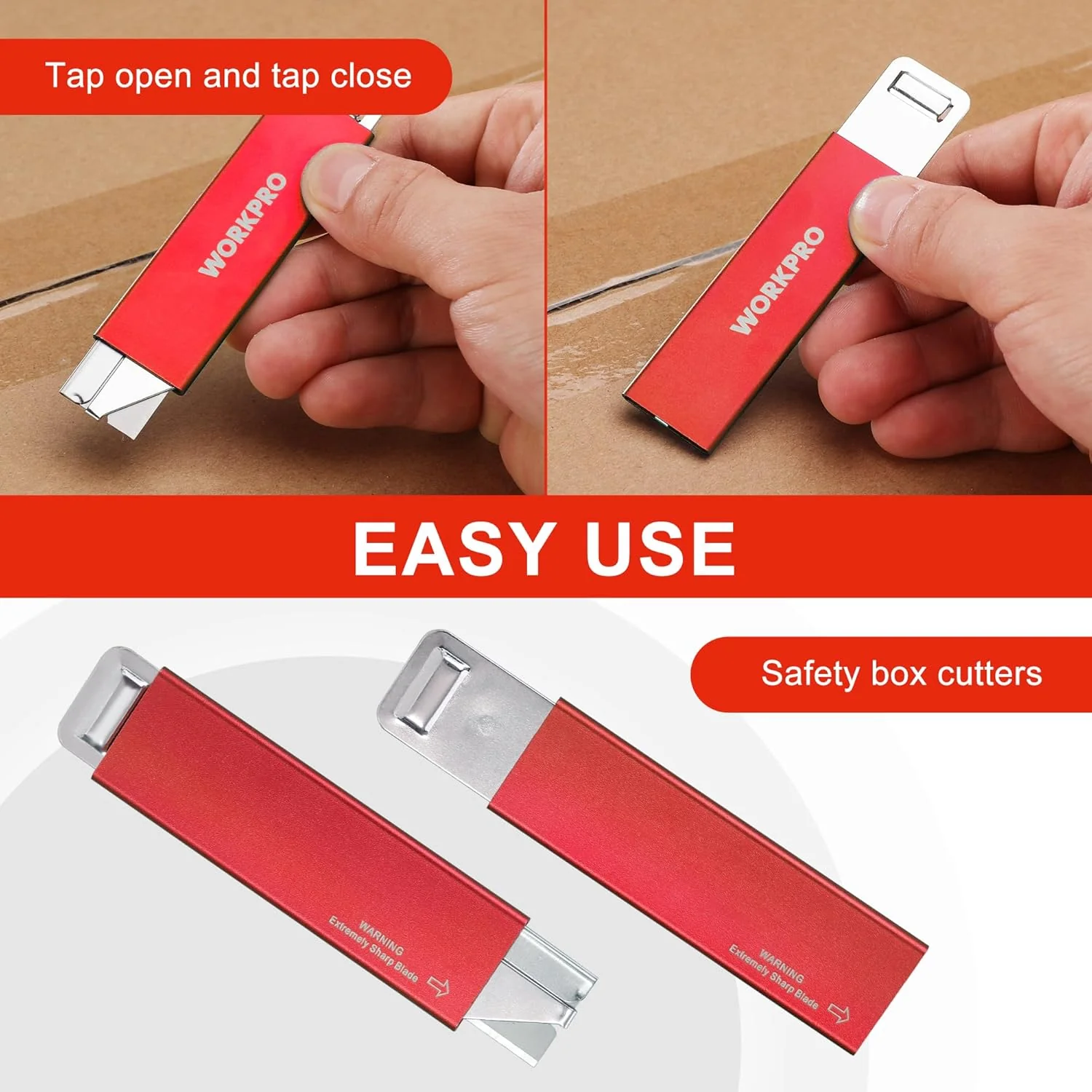 WORKPRO 12-Pack Box Cutter Retractable - Utility Knife with Single Edge Razor Blade - Razor Knife Box Opener Cardboard Cutter with Metal Sheathes- Extra 12-Pack Razor Blades for Replacement - Red - Image 4