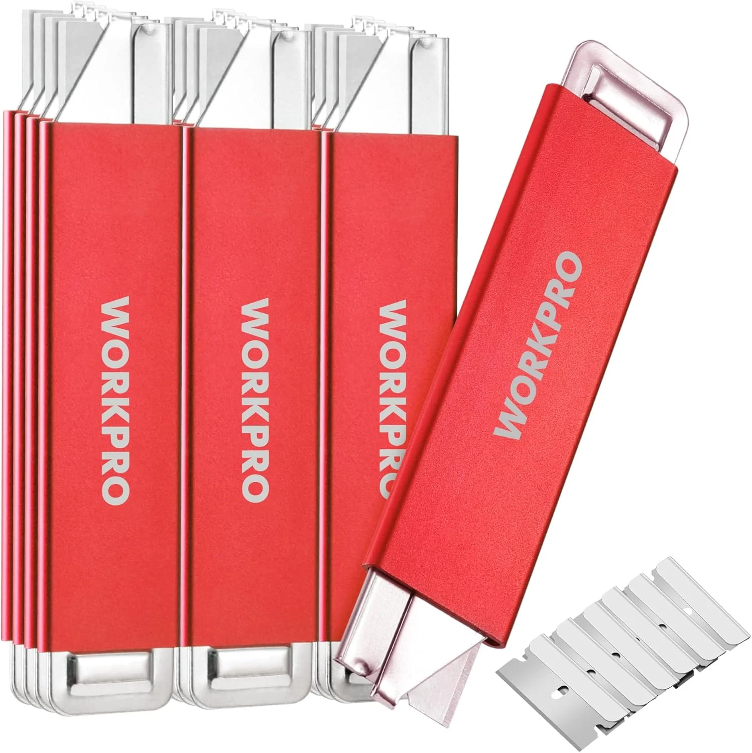 WORKPRO 12-Pack Box Cutter Retractable - Utility Knife with Single Edge Razor Blade - Razor Knife Box Opener Cardboard Cutter with Metal Sheathes- Extra 12-Pack Razor Blades for Replacement - Red - Image 8