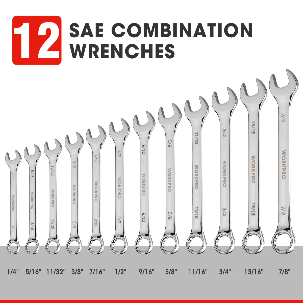 WORKPRO 12 Pcs Premium Cr-V Combination Wrench Set - Image 2