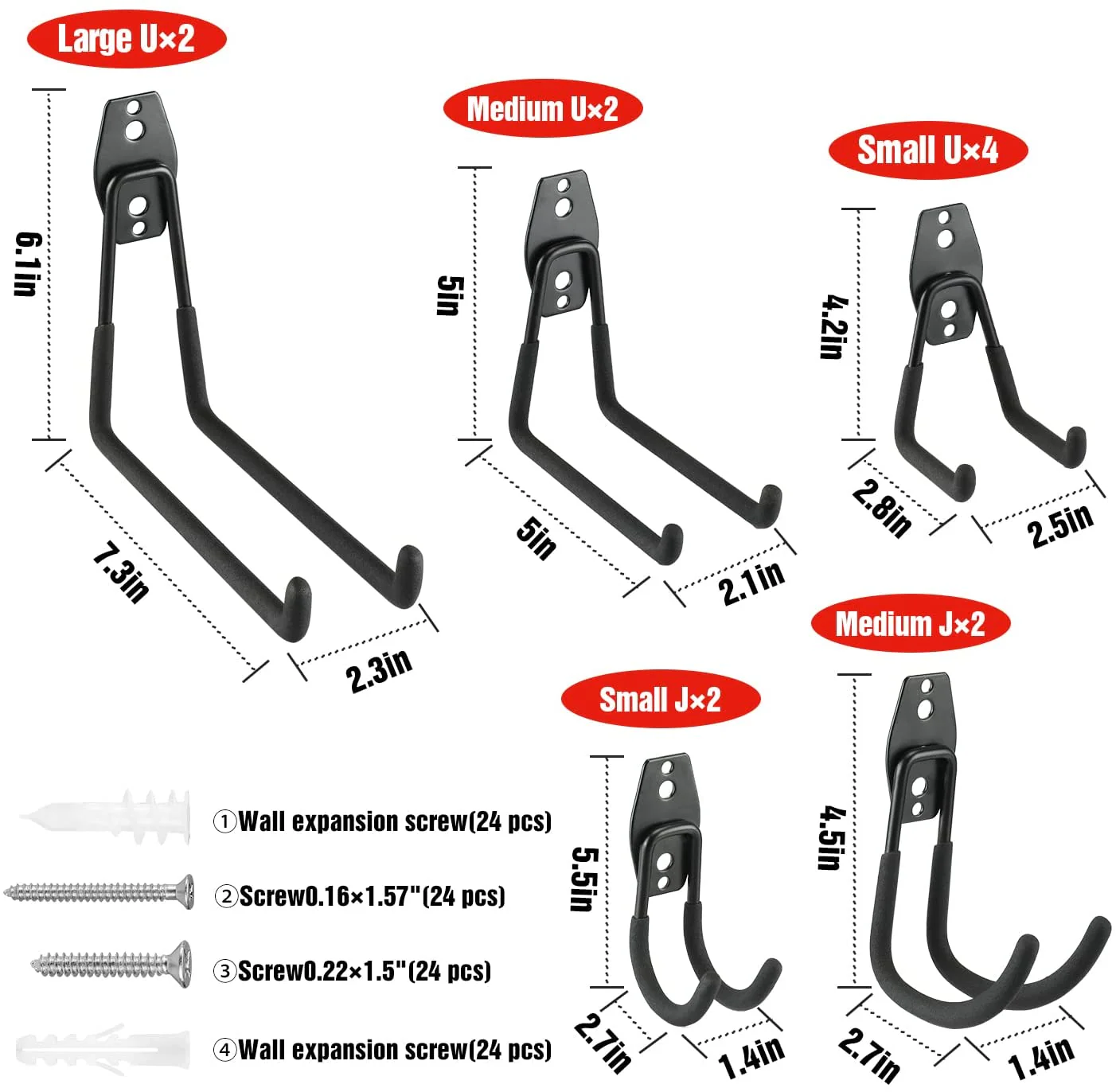 WORKPRO 12 Pcs Garage Hook Set, Heavy Duty Steel Garage Hangers, Utility Wall Mount Hooks, Tool Hangers for Bikes, Garden Tools, Ladders and Bulky Items - Image 2