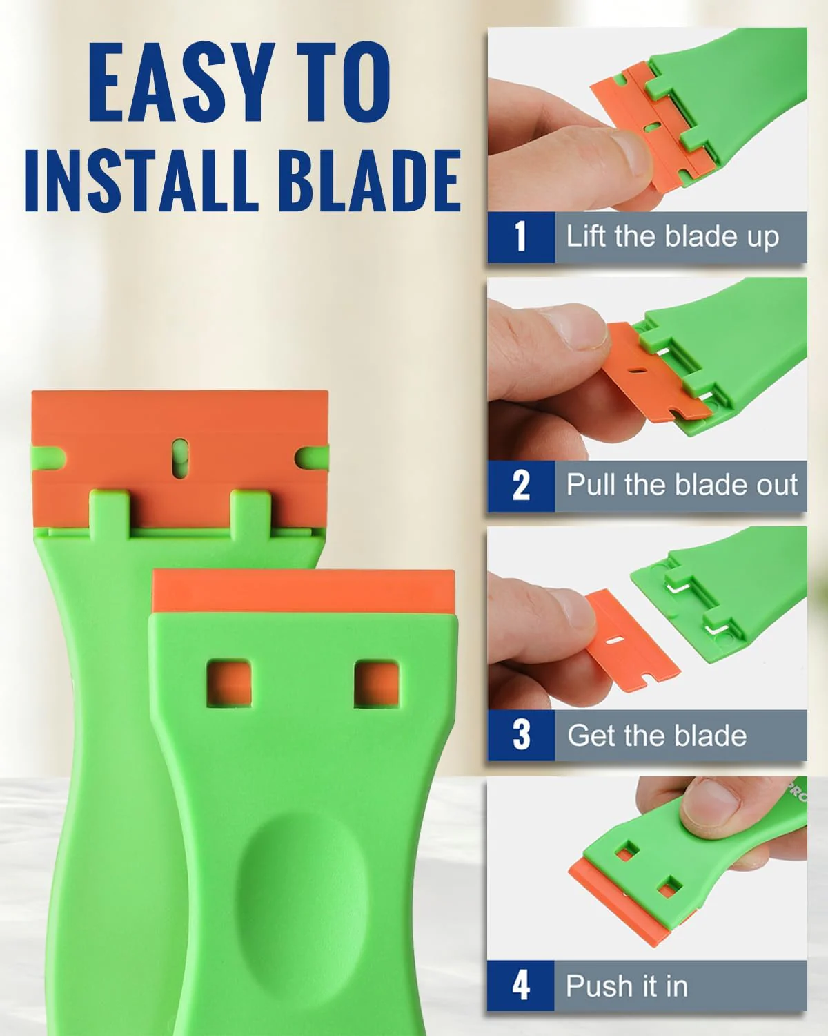 WORKPRO 12-Piece Plastic Razor Blade Scraper with 120 Pcs Plastic Razor Blades, for Gasket Remover, Labels Decal and Adhesive Remover for Windows and Glass - Image 5