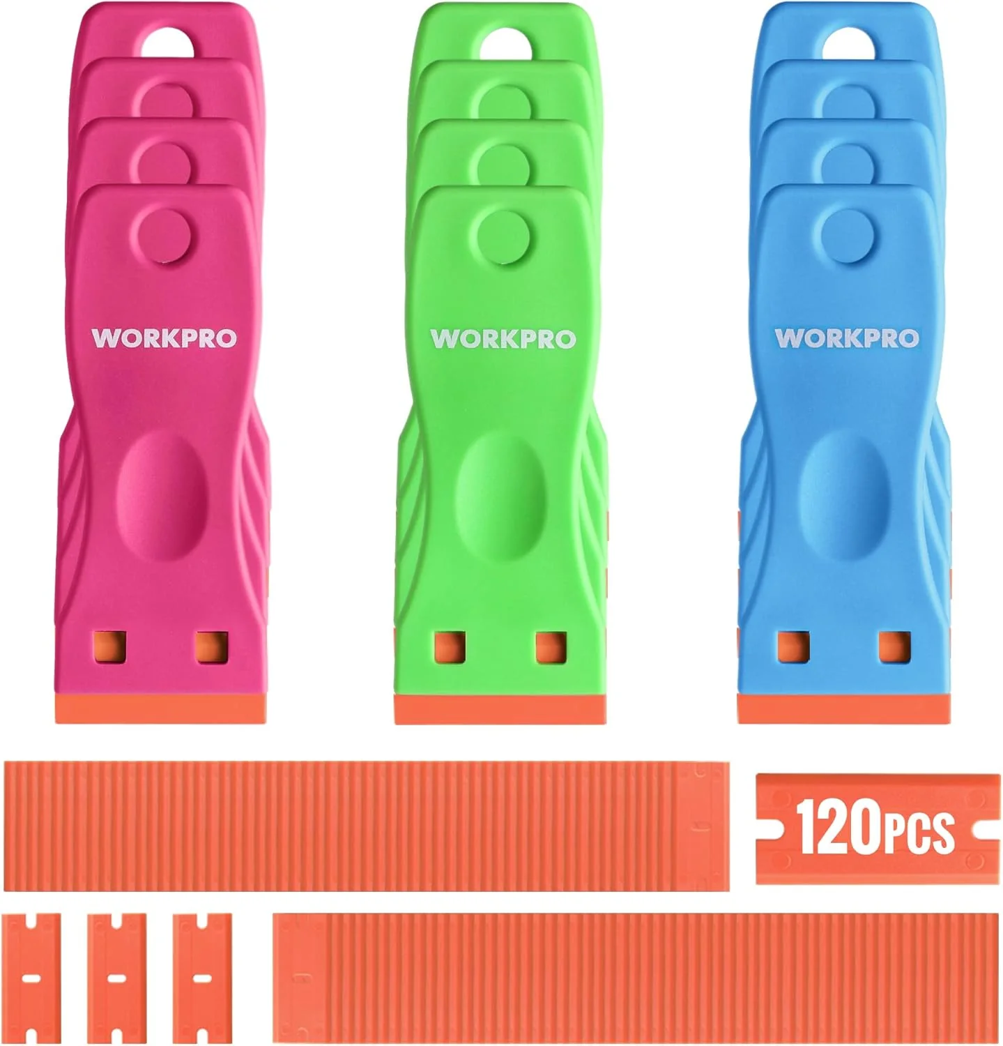 WORKPRO 12-Piece Plastic Razor Blade Scraper with 120 Pcs Plastic Razor Blades, for Gasket Remover, Labels Decal and Adhesive Remover for Windows and Glass - Image 7