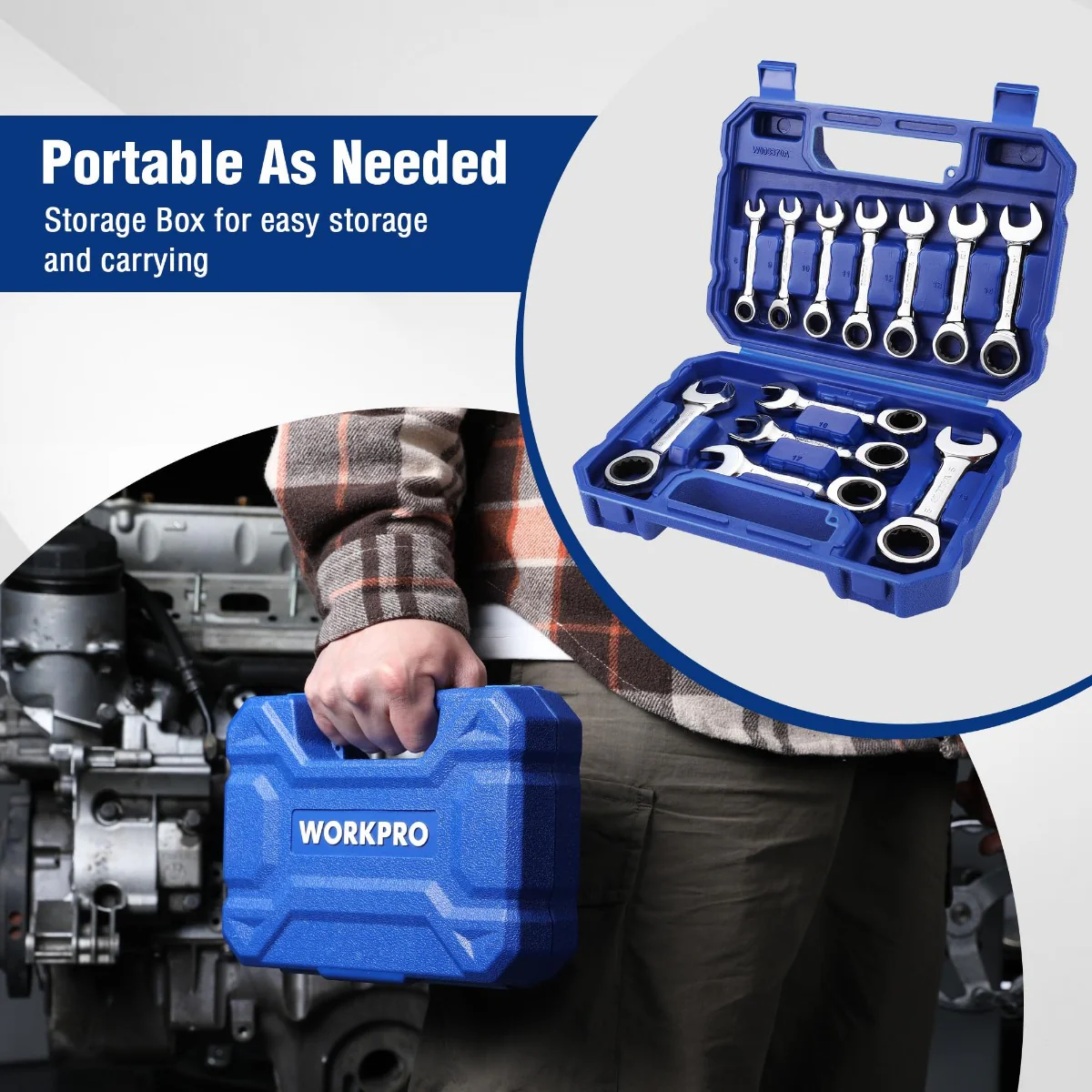 WORKPRO 12-piece Stubby Ratcheting Wrench Set, Metric 8-19mm, 72-Tooth, Cr-V Steel - Image 6