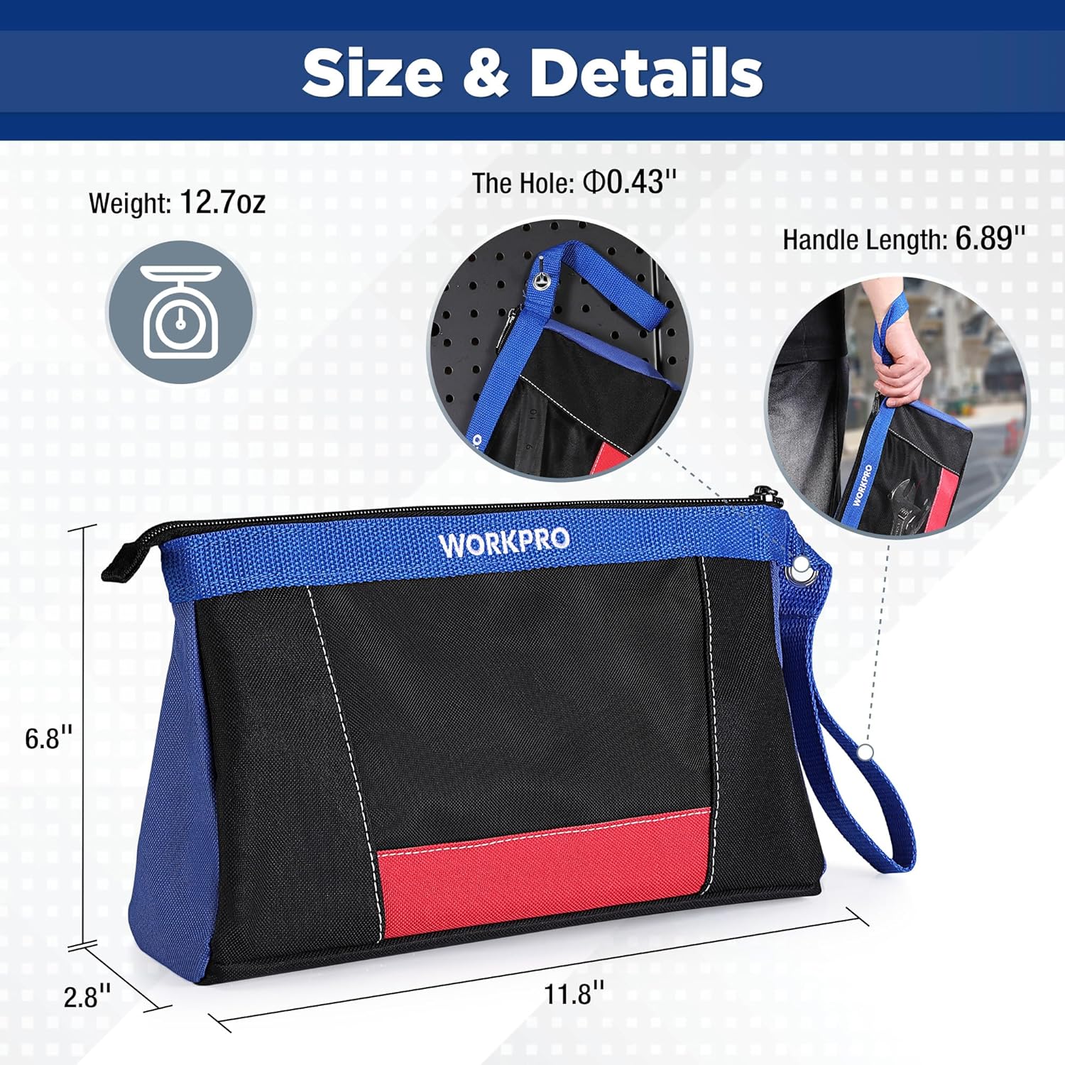 WORKPRO 12" Tool Pouches with Zipper, Utility Bag Pouch for Tool Organizers and Storage, Small Tool Bag, Multipurpose Storage pouch 2-Pack - Image 2