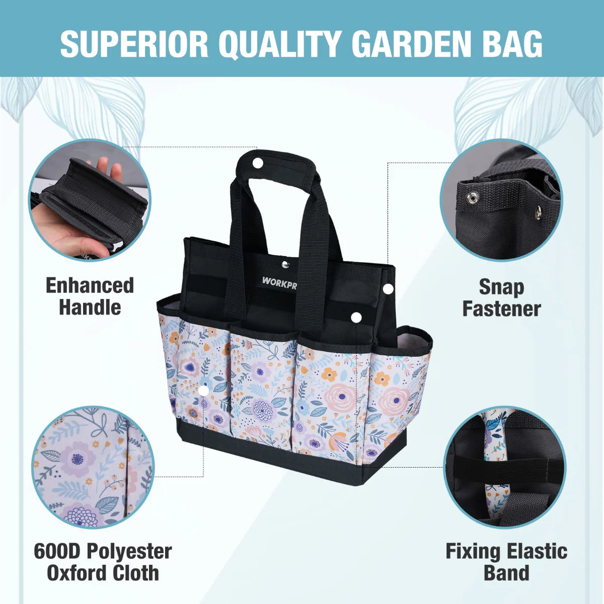 WORKPRO 12" x 12" x 6" Garden Tool Bag with 9 Pockets - Image 3