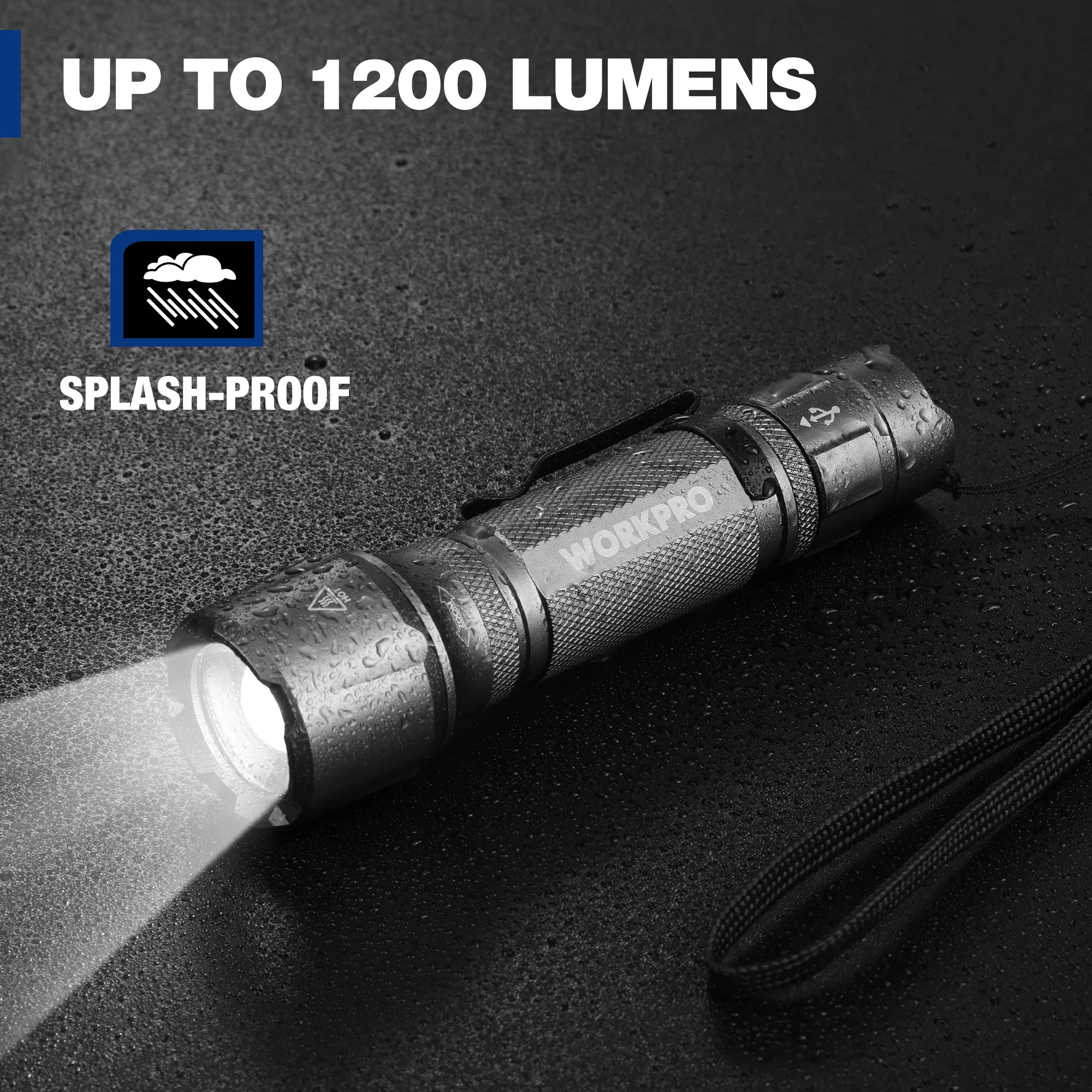 WORKPRO 1200 Lumens Rechargeable Tactical Flashlight, EDC Mini Pocket Light with Zoom Focus, 7 Modes, Battery Included, Gray - Image 7