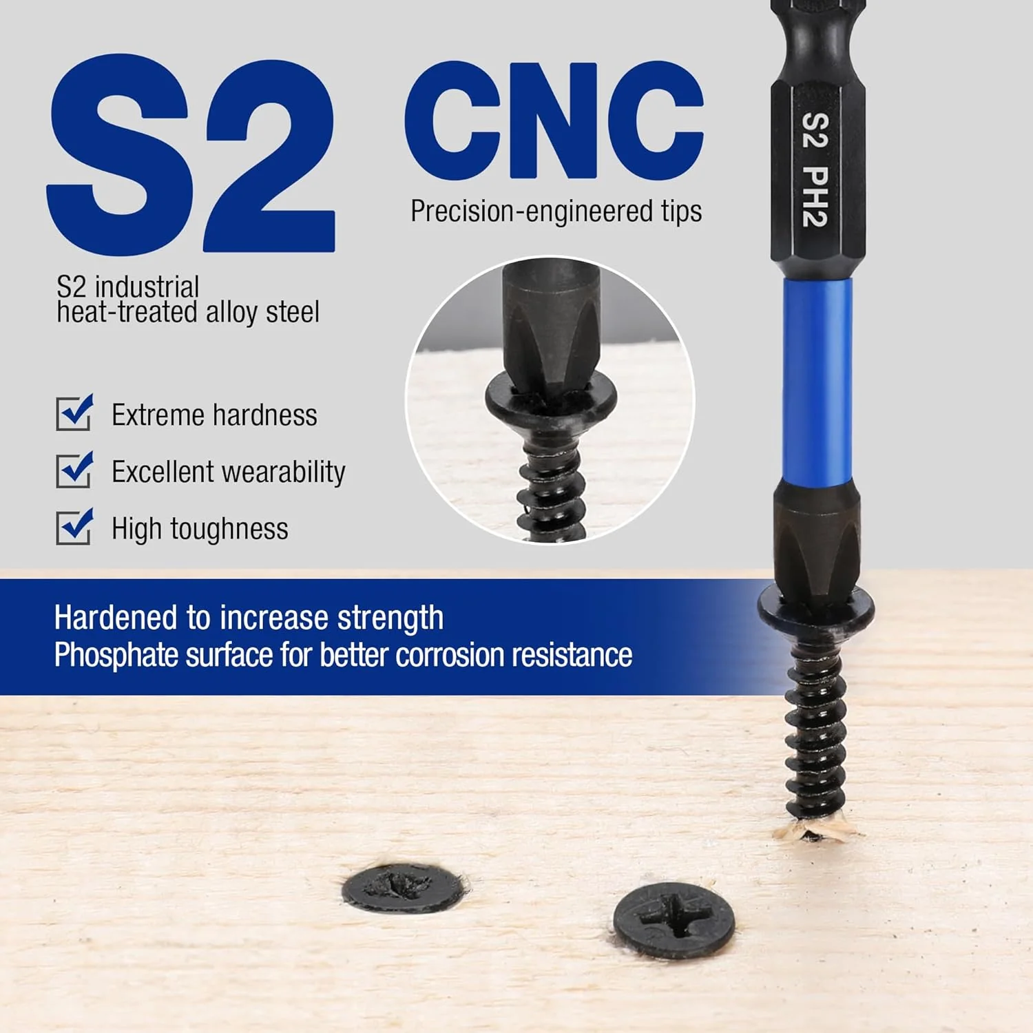 WORKPRO 12pcs PH2 Impact Phillips Screwdriver Bit Set, CNC Machined S2 Steel Tips with Magnetism, 1/4" Hex-Shank Driver Bits, 2" Long Impact Screwdriving Bits with Storage Box - Image 4