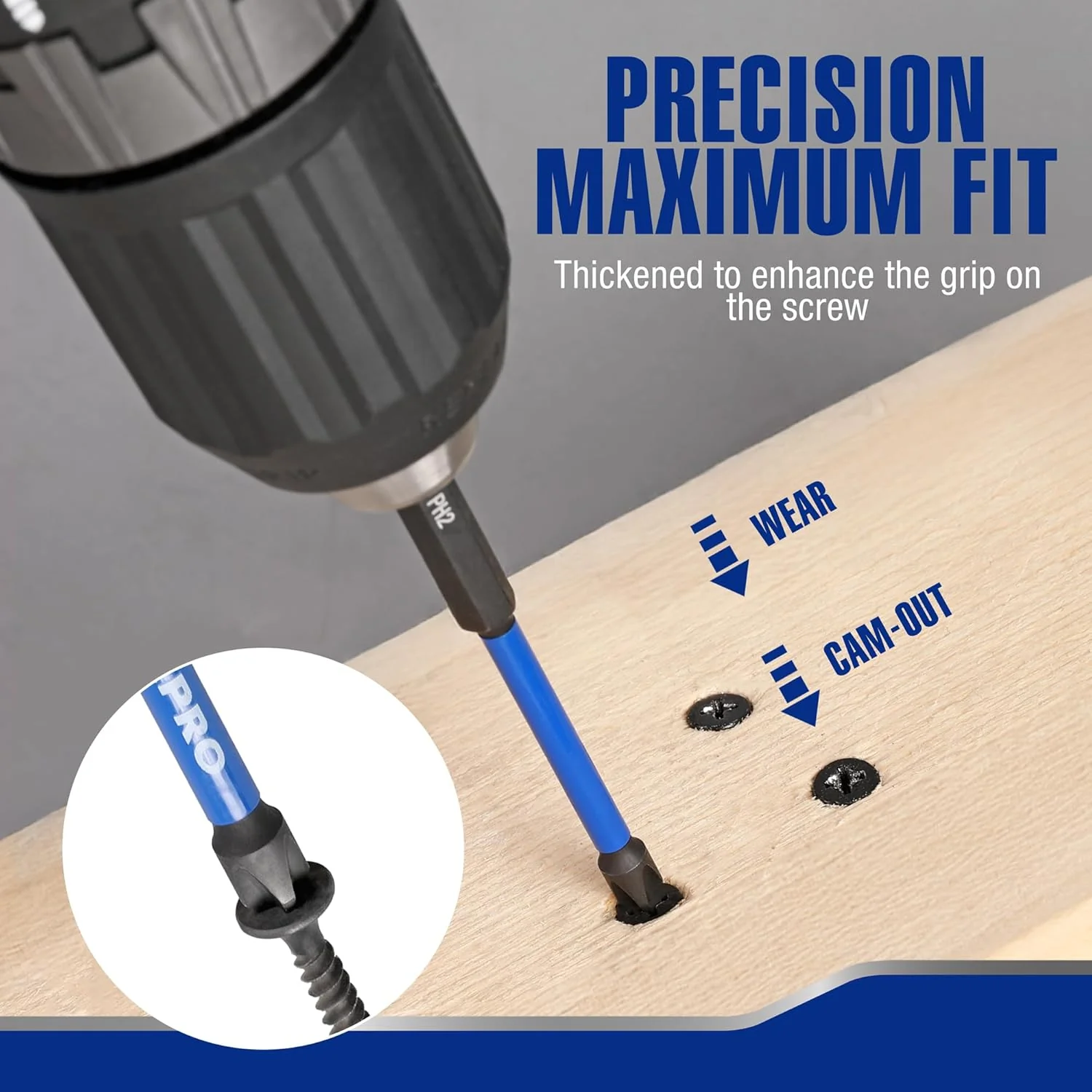 WORKPRO 12pcs PH2 Impact Phillips Screwdriver Bit Set, S2 Professional CNC Anti-Slip Magnetism Bits, 1/4" Hex-Shank #2 Phillips Impact Driver Bits, 1-6" Long Impact Screwdriving Bits with Holder - Image 7