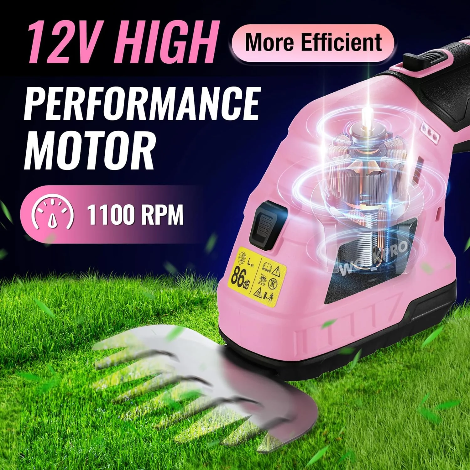 WORKPRO 12V Cordless 2 in 1 Handheld Cordless Grass Shear & Shrubbery Trimmer with 2.0Ah Rechargeable Lithium-Ion Battery &1 Hour Fast Charger-Pink Ribbon - Image 3