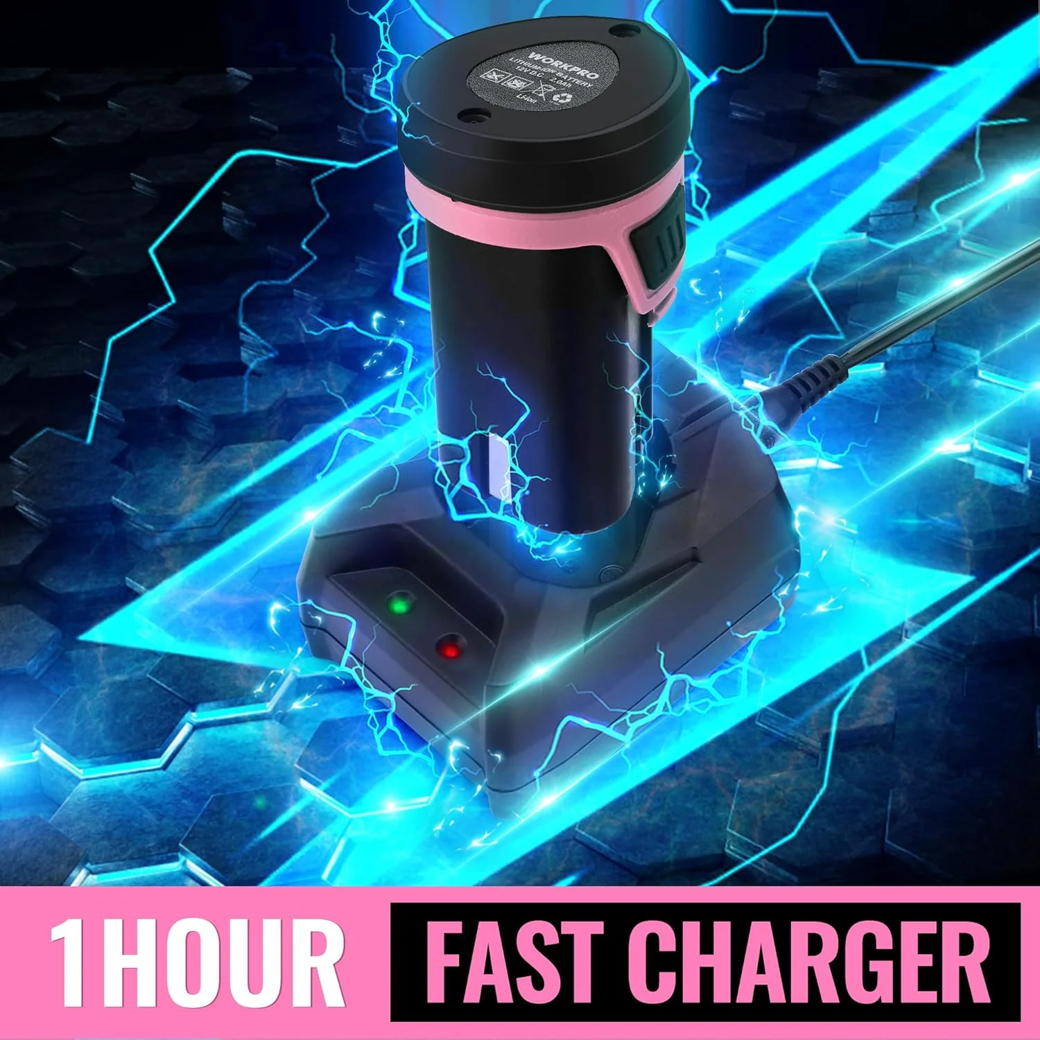 WORKPRO 12V Cordless 2 in 1 Handheld Cordless Grass Shear & Shrubbery Trimmer with 2.0Ah Rechargeable Lithium-Ion Battery &1 Hour Fast Charger-Pink Ribbon - Image 4
