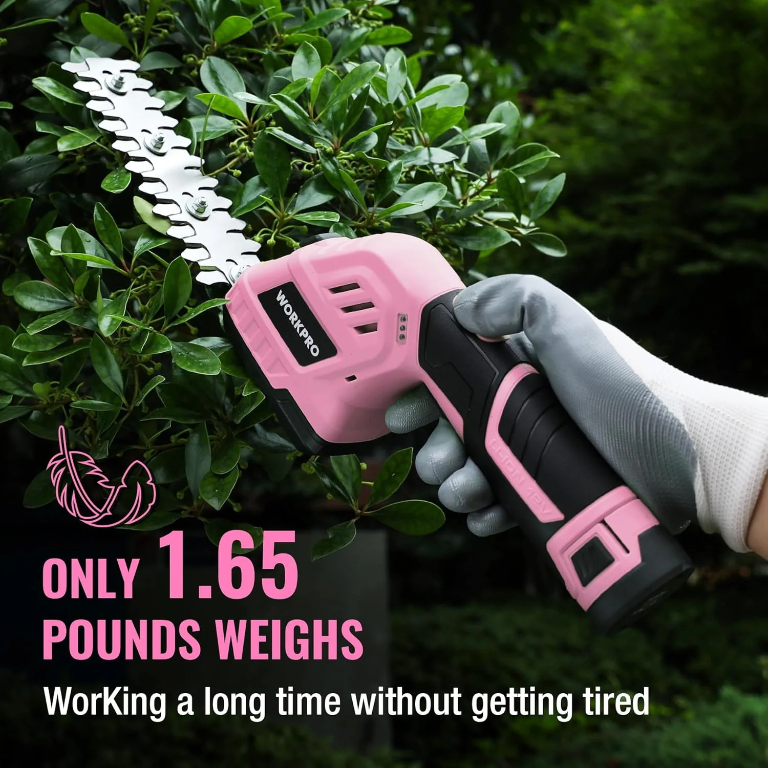 WORKPRO 12V Cordless 2 in 1 Handheld Cordless Grass Shear & Shrubbery Trimmer with 2.0Ah Rechargeable Lithium-Ion Battery &1 Hour Fast Charger-Pink Ribbon - Image 6
