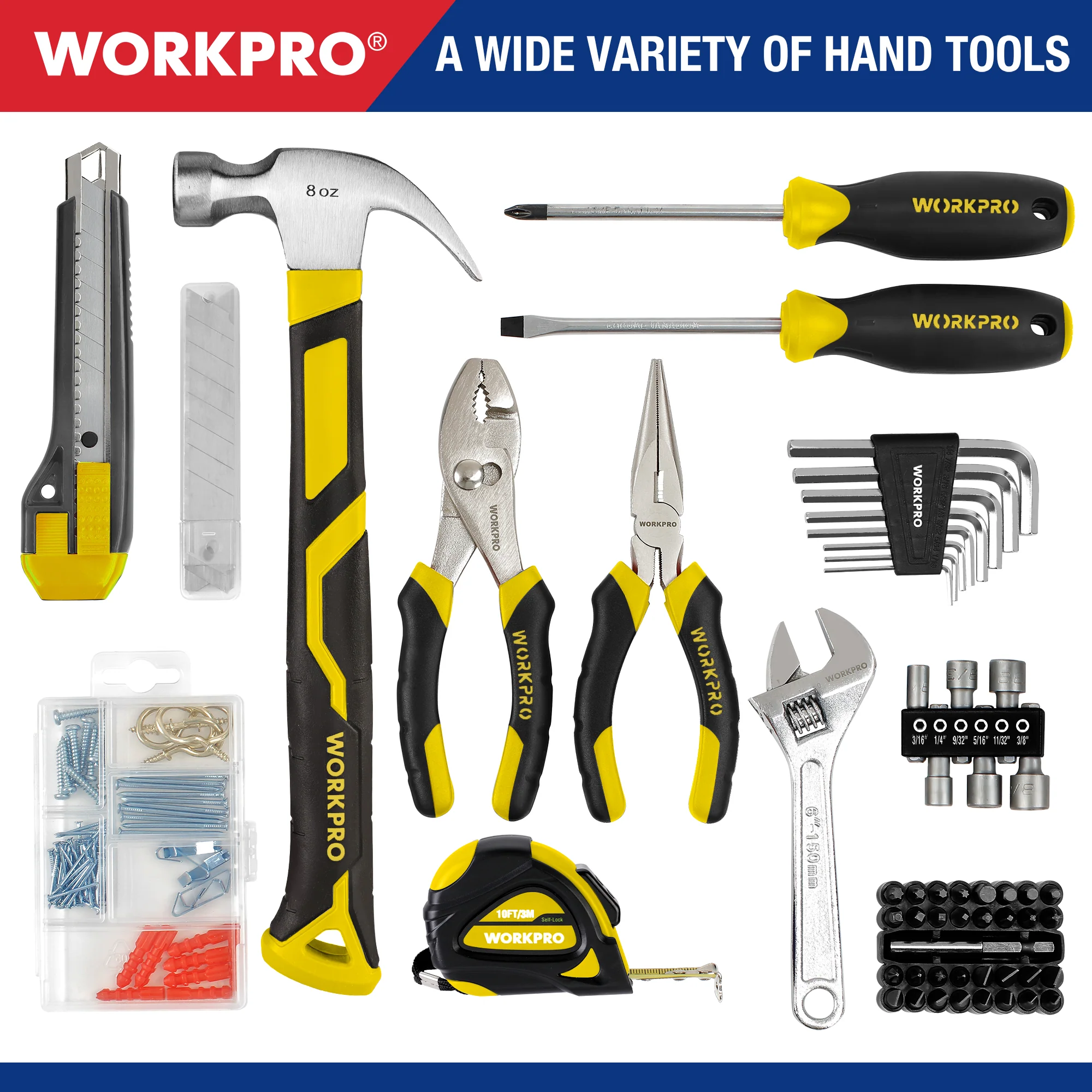 WORKPRO 12V Cordless Drill, Power Tool Set for Home, 177 Pieces Combo Kit with 14-inch Storage Bag and 2000mAh Lithium-Ion Battery & Charger (Yellow) - Image 6